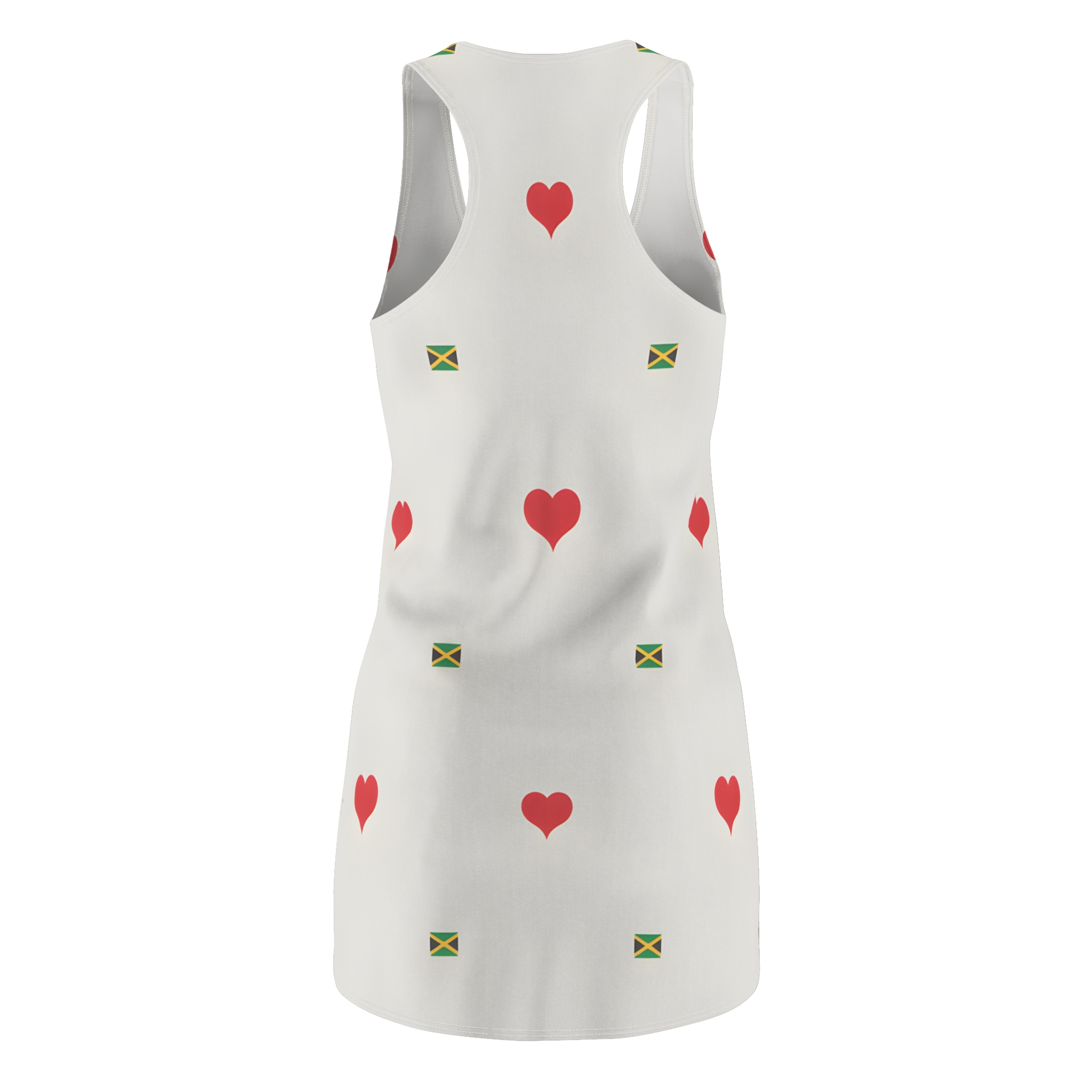 Racerback Dress — Jamaican Flag &amp; Hearts All-Over Print- Red and White Mini Dress product thumbnail image