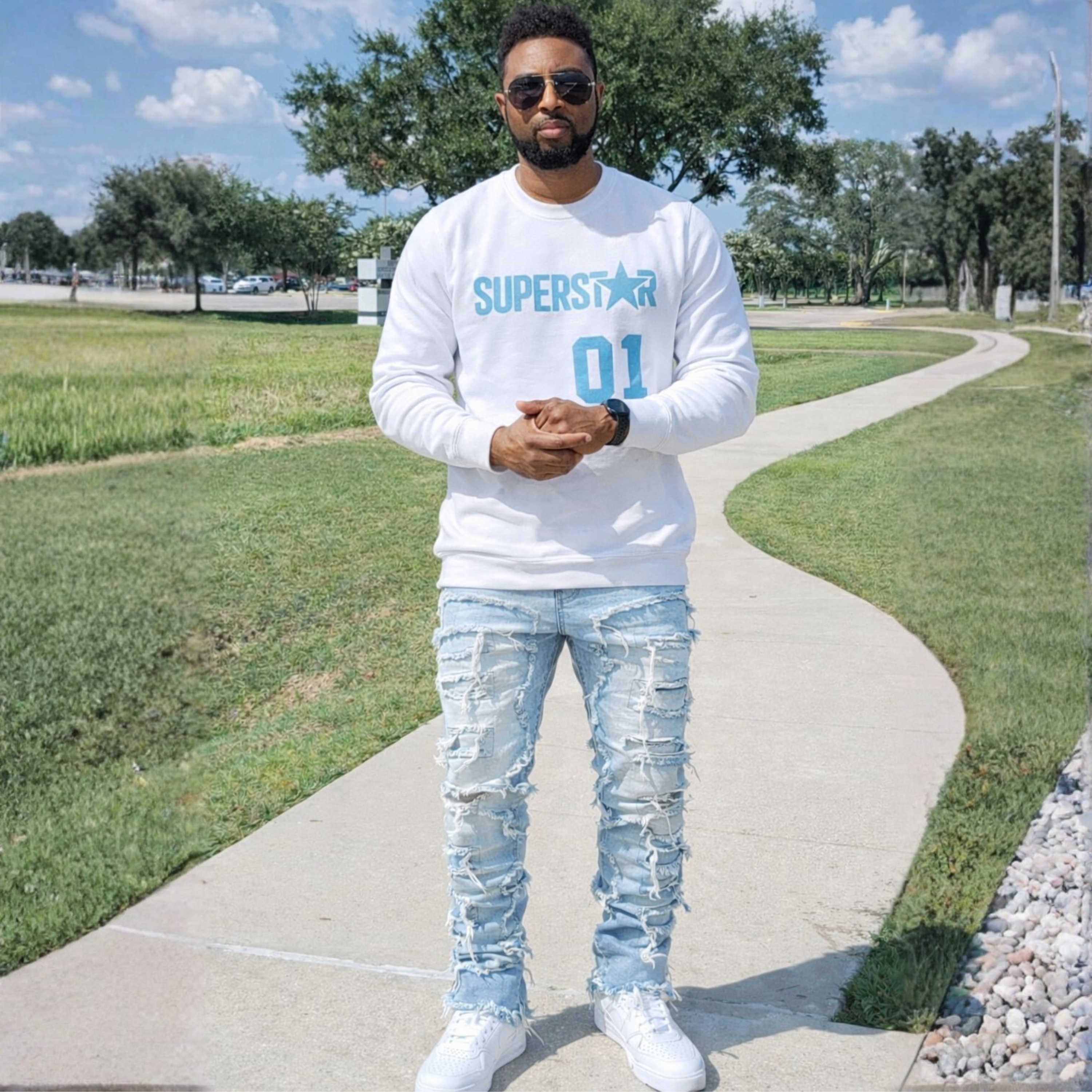 "SUPERSTAR" Cyan Blue/Arctic White/Sweatshirt product thumbnail image "SUPERSTAR" Cyan Blue/Arctic White/Sweatshirt product thumbnail image