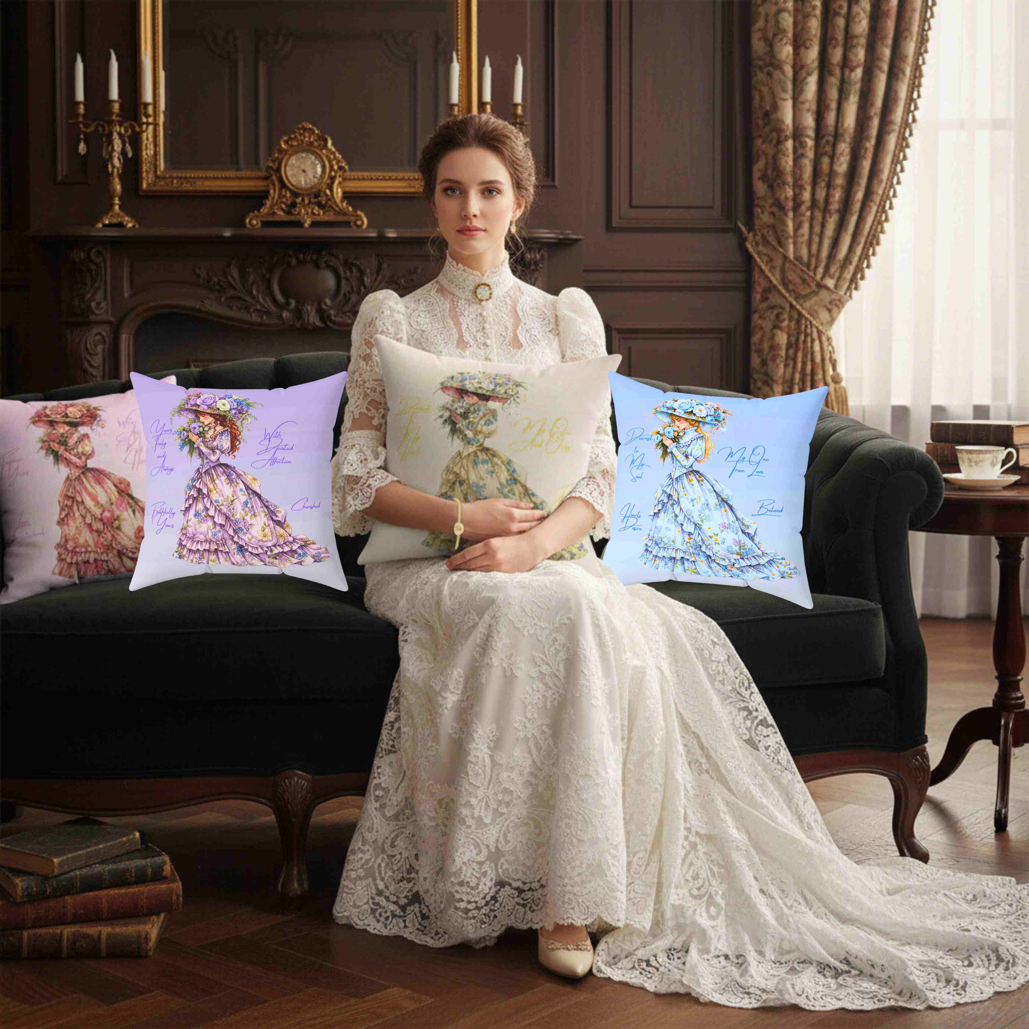 Victorian Rose Lady Pillow | The Beloved Collection | Decorative Pink Square Throw Cushion product thumbnail image Victorian Rose Lady Pillow | The Beloved Collection | Decorative Pink Square Throw Cushion product thumbnail image