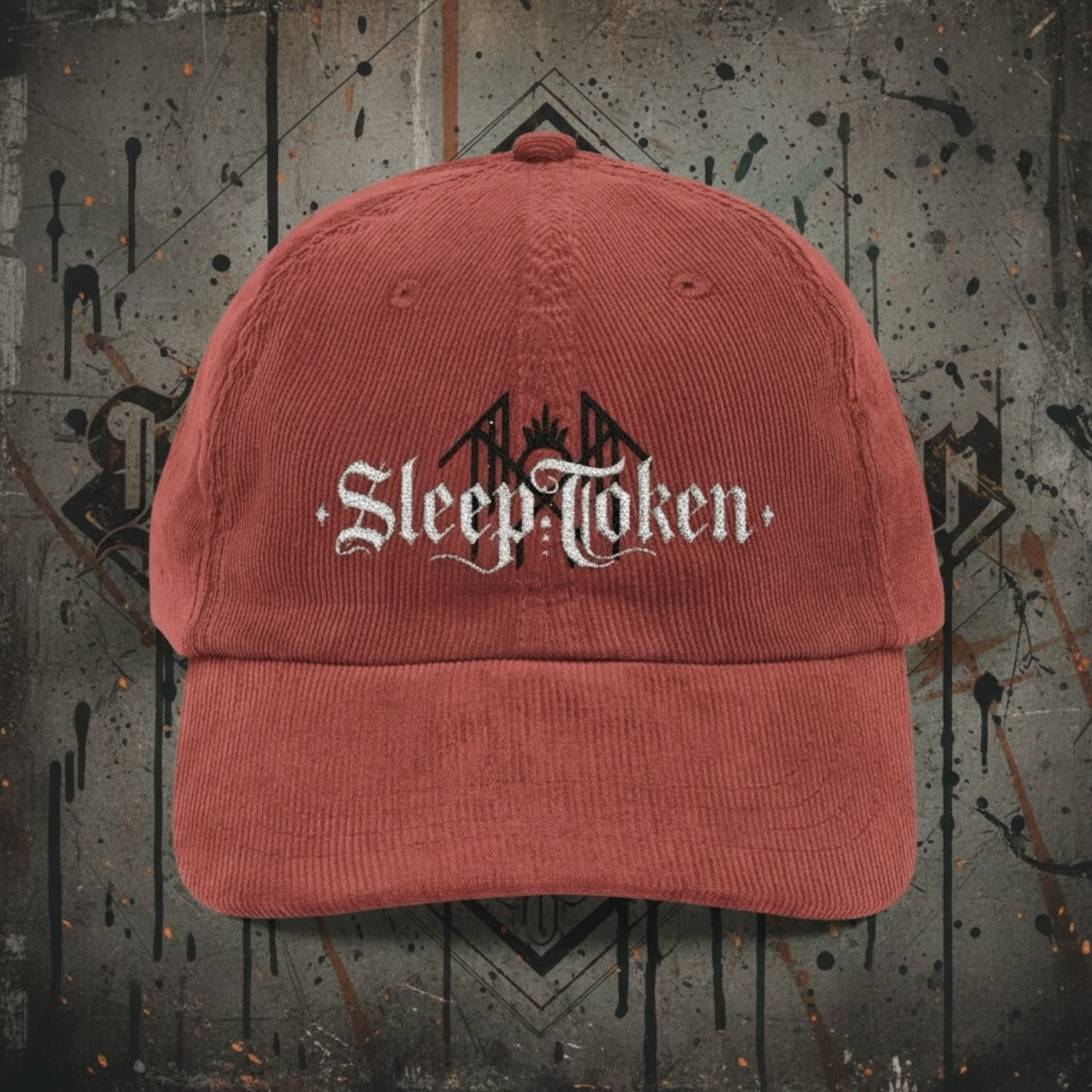 Vintage Corduroy Cap — Embroidered Gothic 'SleepToken' Logo Hat
