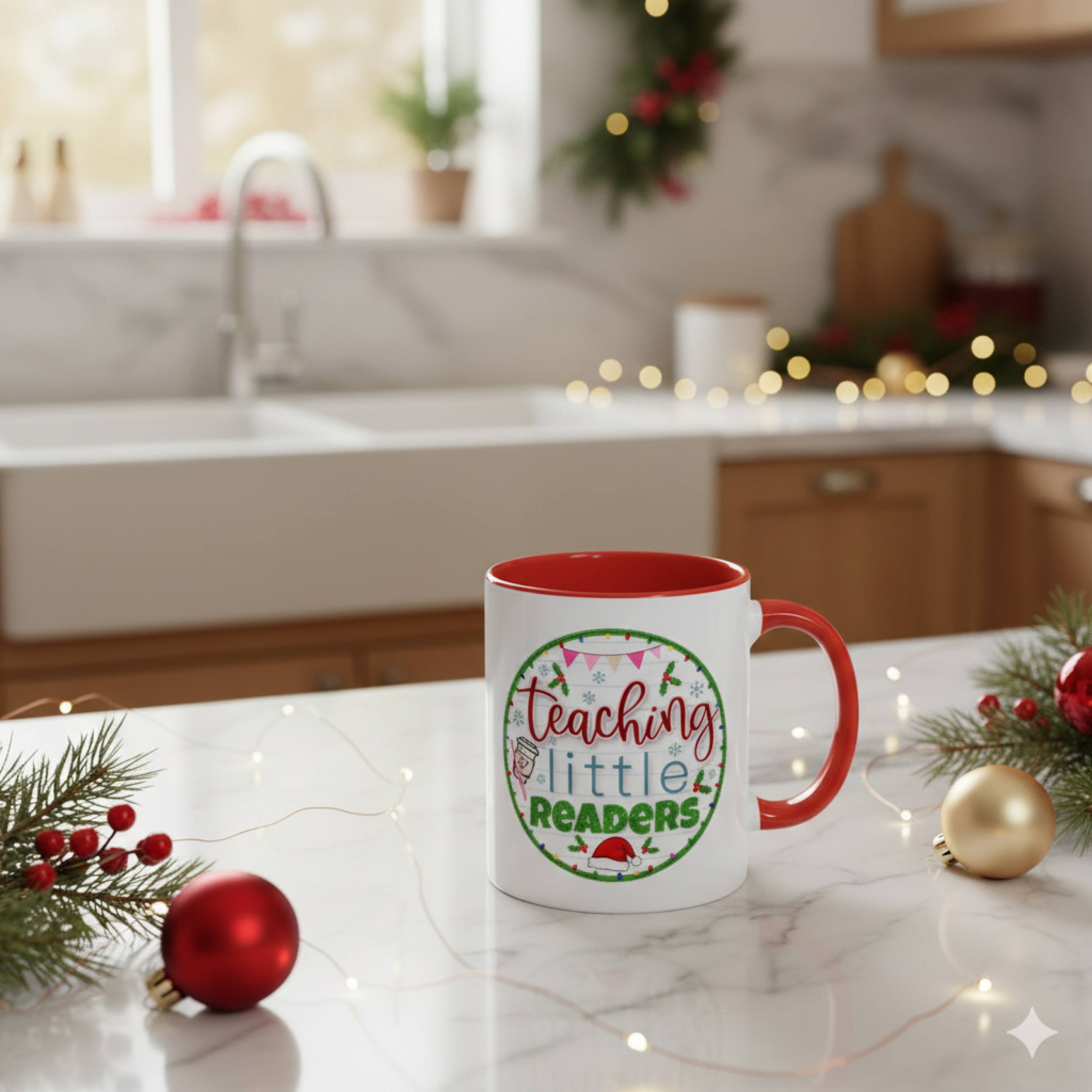 Teaching Little Readers Christmas Accent Coffee Mug (11/15oz)