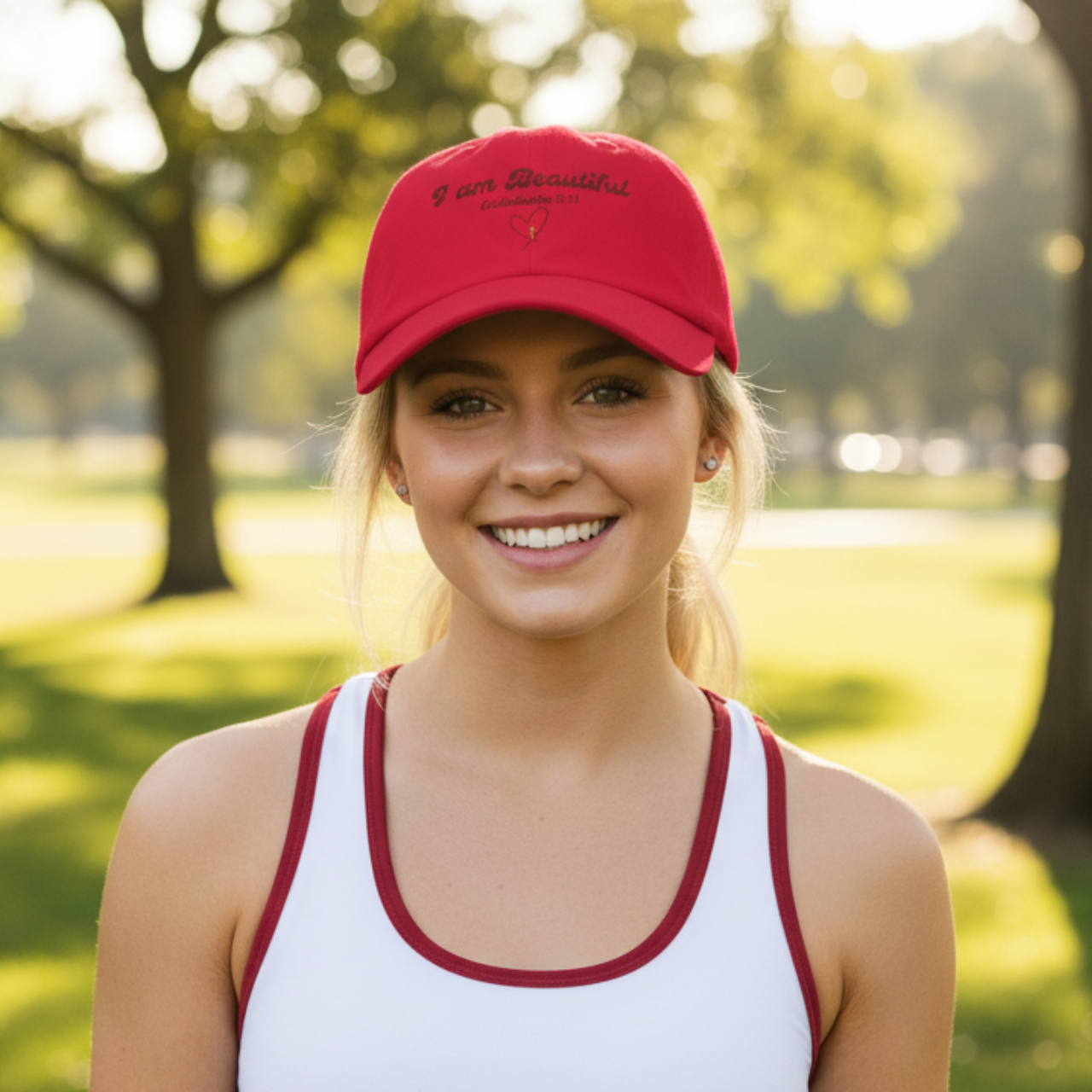 “I Am Beautiful” Christian Dad Cap – Ecclesiastes 3:11 Embroidered Faith Hat, Adjustable Unisex Baseball Cap product thumbnail image