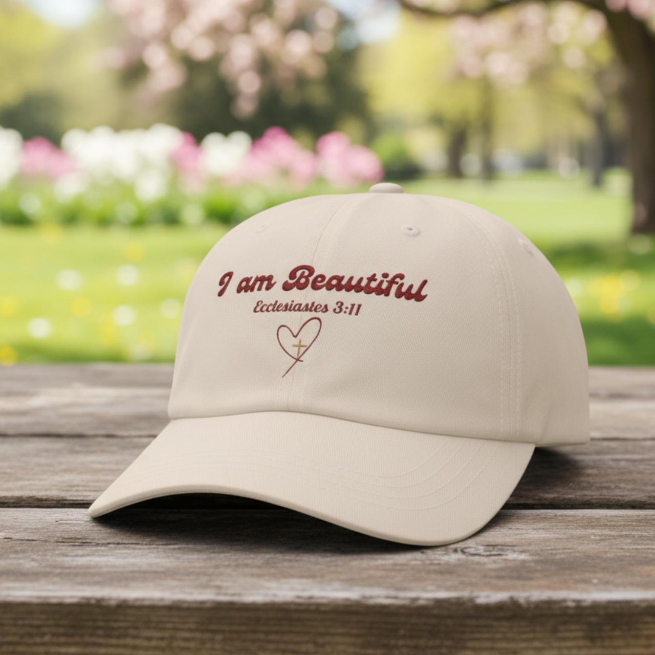 “I Am Beautiful” Christian Dad Cap – Ecclesiastes 3:11 Embroidered Faith Hat, Adjustable Unisex Baseball Cap product thumbnail image “I Am Beautiful” Christian Dad Cap – Ecclesiastes 3:11 Embroidered Faith Hat, Adjustable Unisex Baseball Cap product thumbnail image