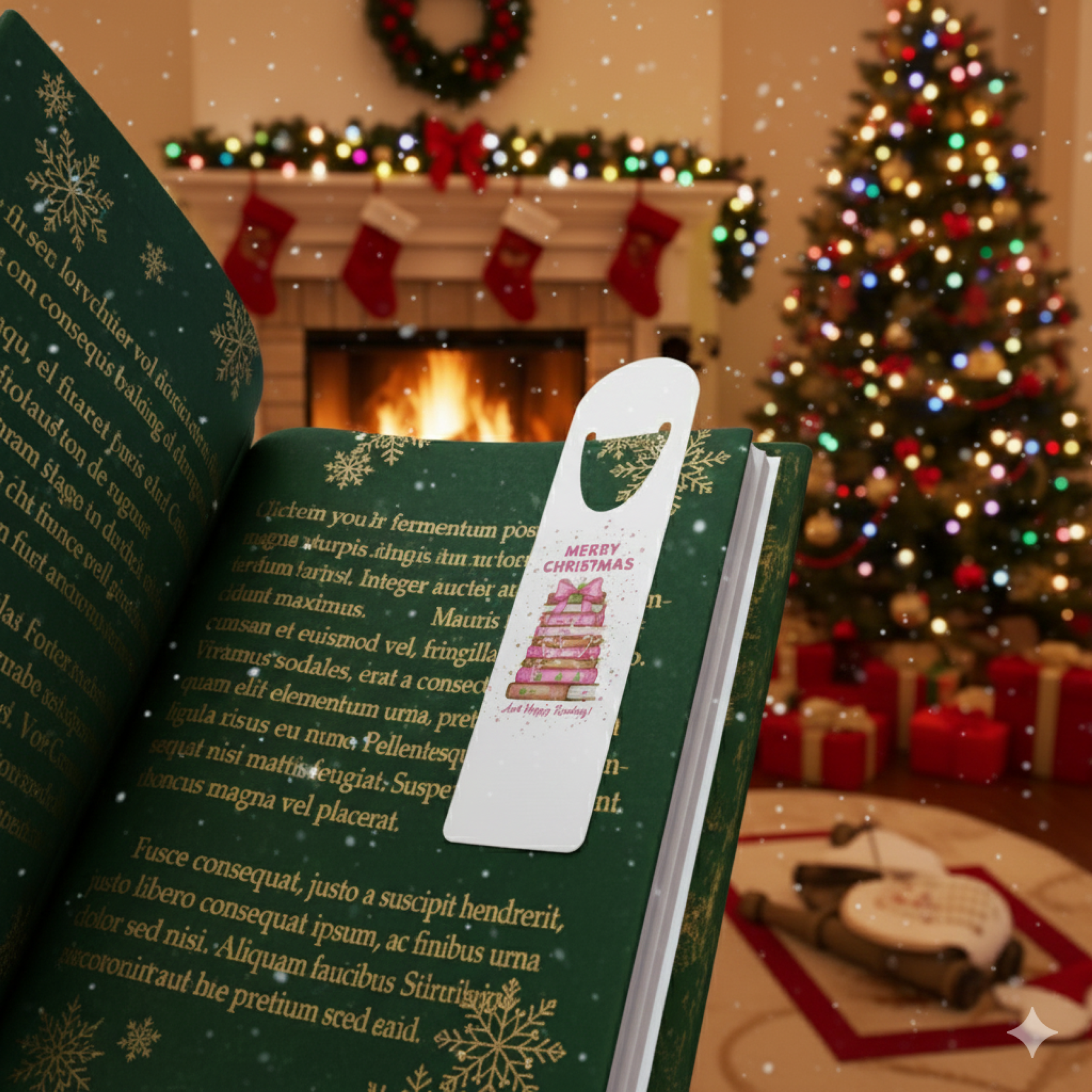 Christmas Book Stack Bookmark – 'Merry Christmas and Happy Reading' Holiday Gift for Book Lovers