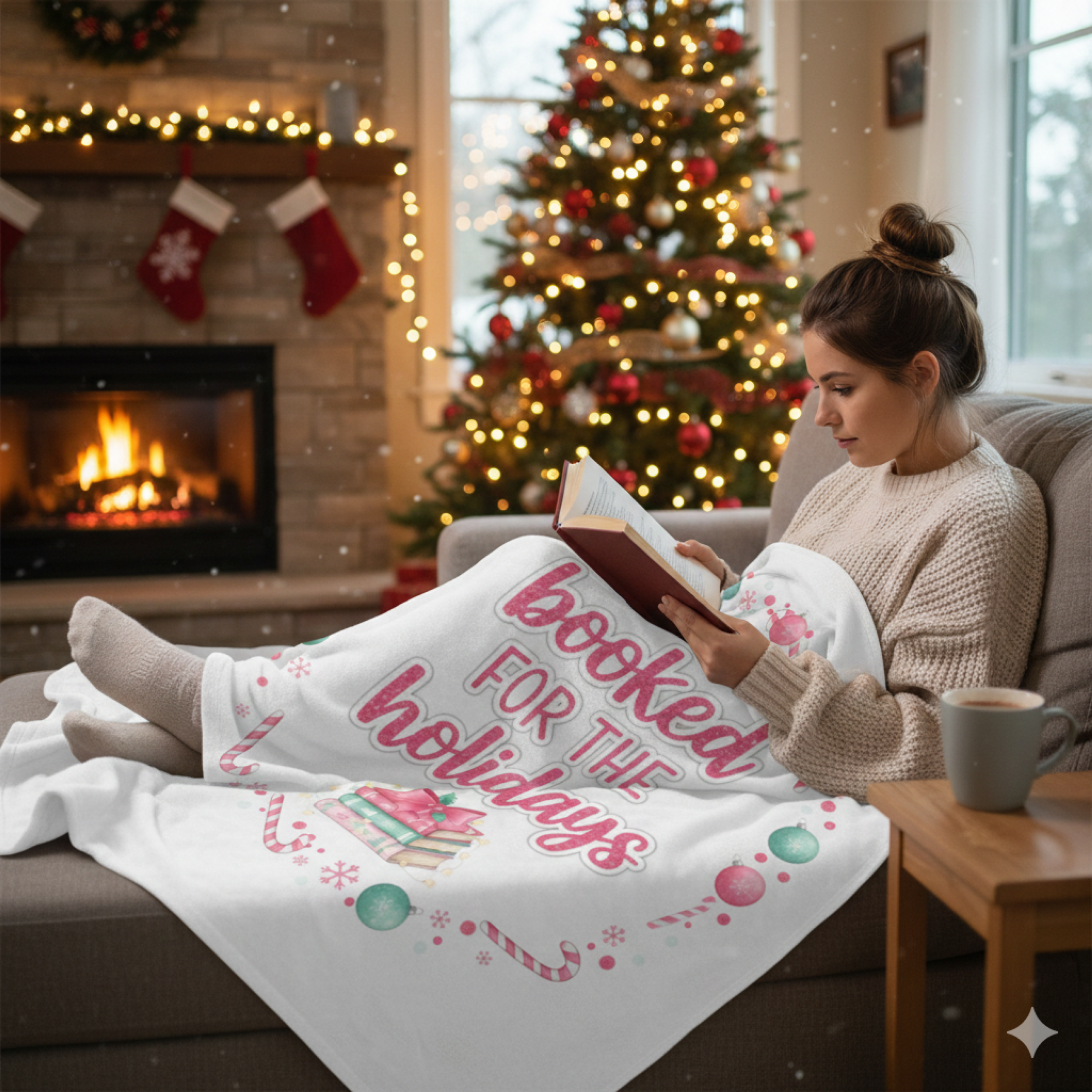 Booked for the Holidays Velveteen Blanket — Cozy Christmas Reading Throw product thumbnail image Booked for the Holidays Velveteen Blanket — Cozy Christmas Reading Throw product thumbnail image