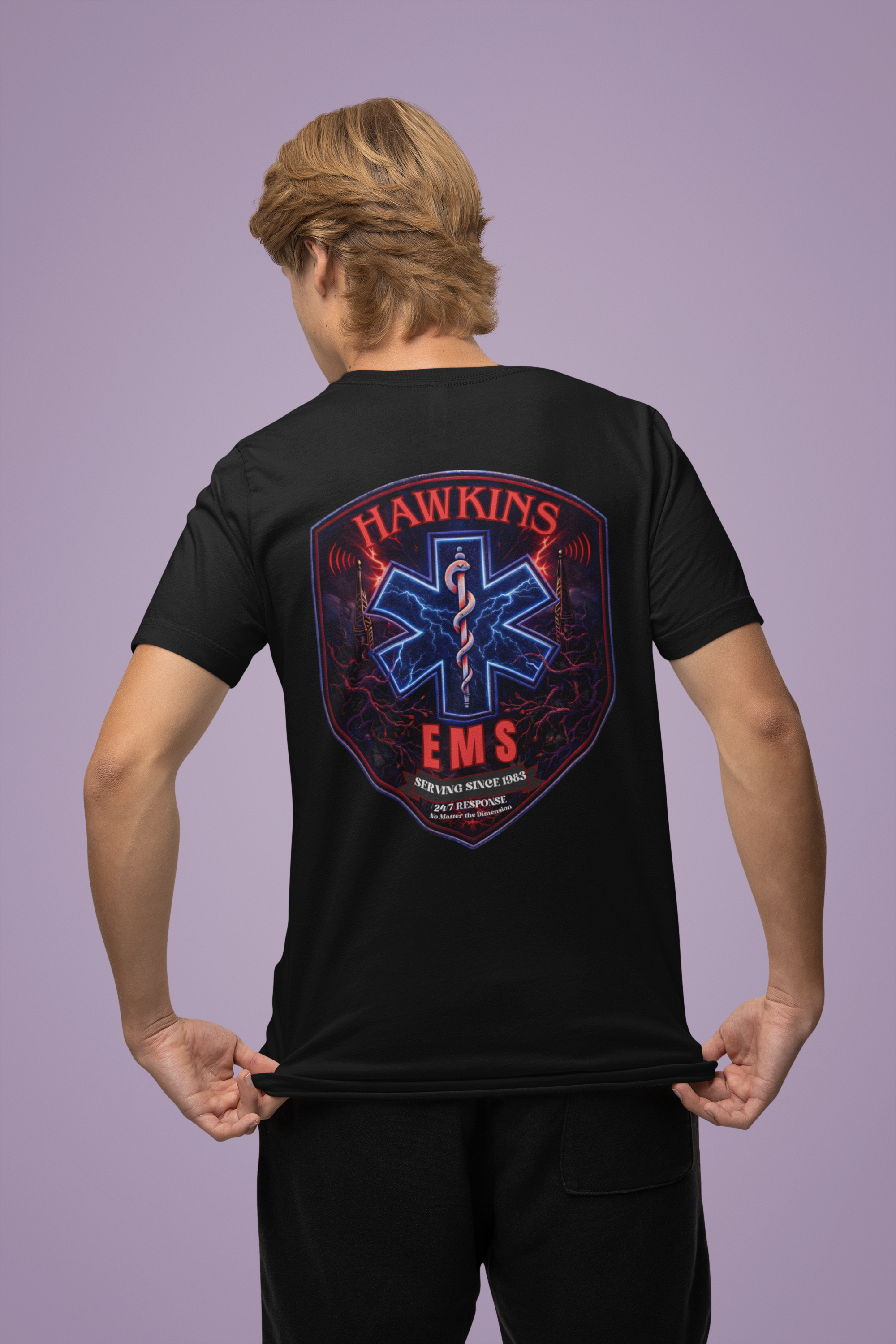 Hawkins EMS Night Shift Shirt | 80s Horror EMS T-Shirt | First Responder Graphic Tee | Gildan Softstyle 64000