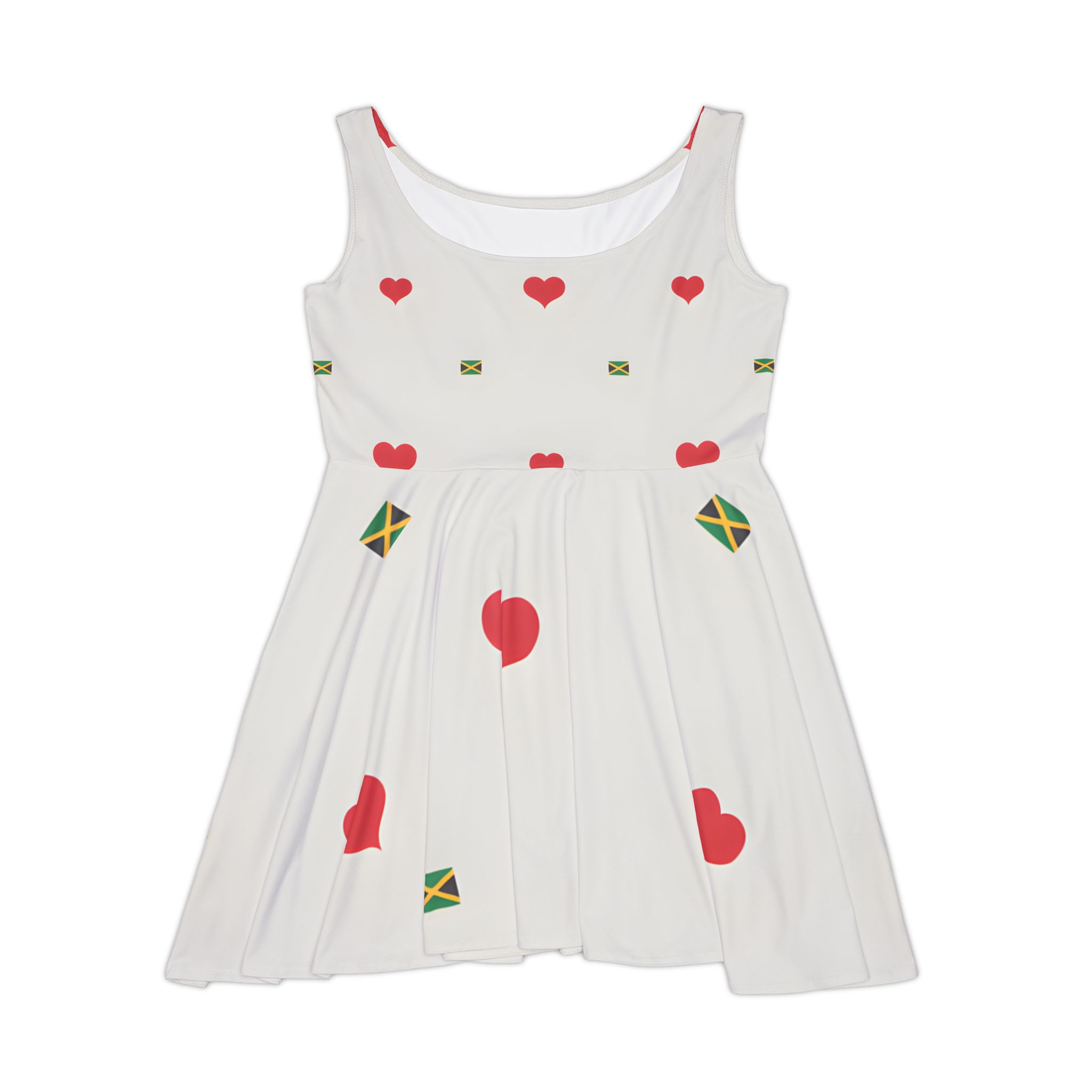 Skater Dress-Jamaica Flag Heart Pattern  — Red And White Women's Dress product thumbnail image