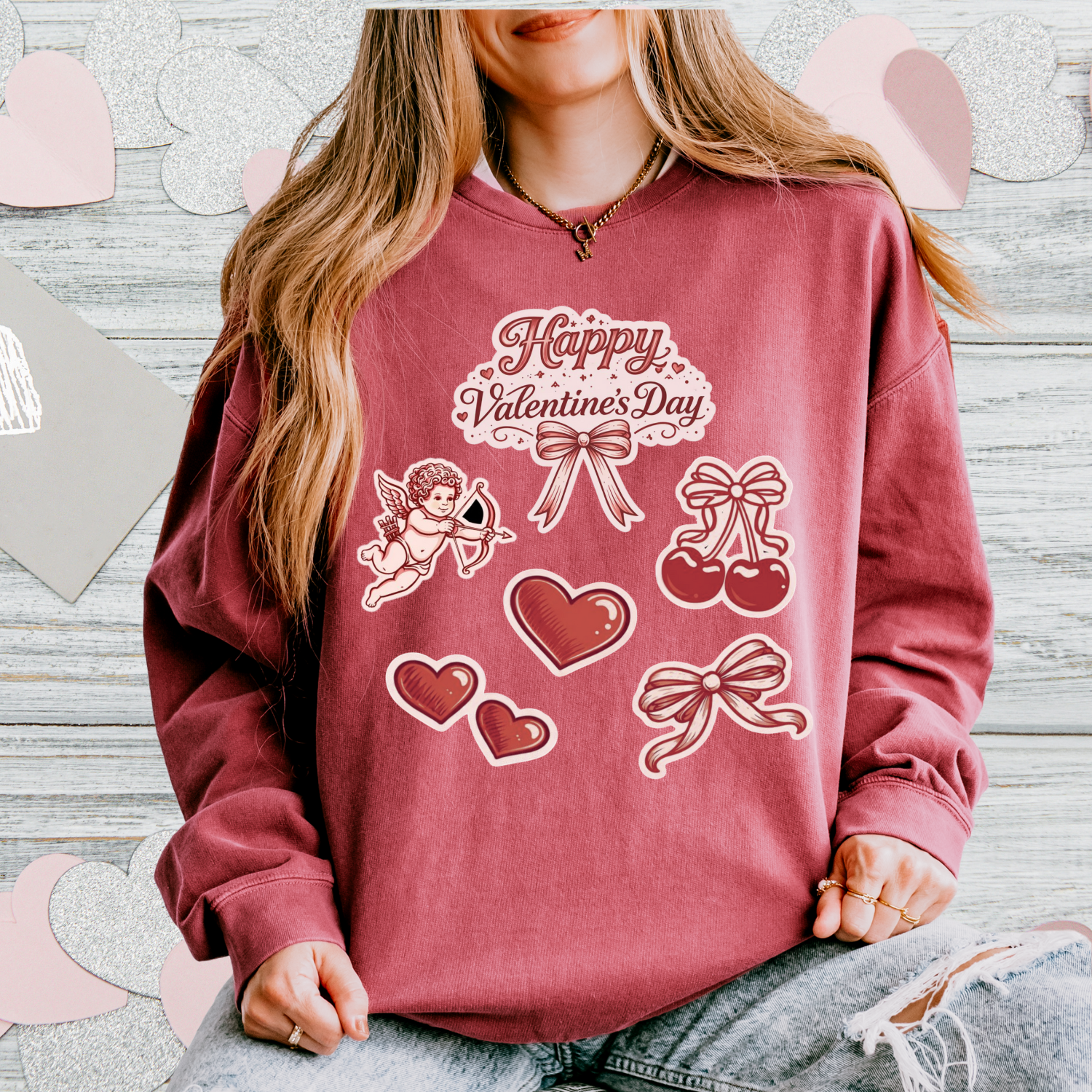 Vintage Valentine Stamps Sweatshirt | Retro Valentine Day Crew
