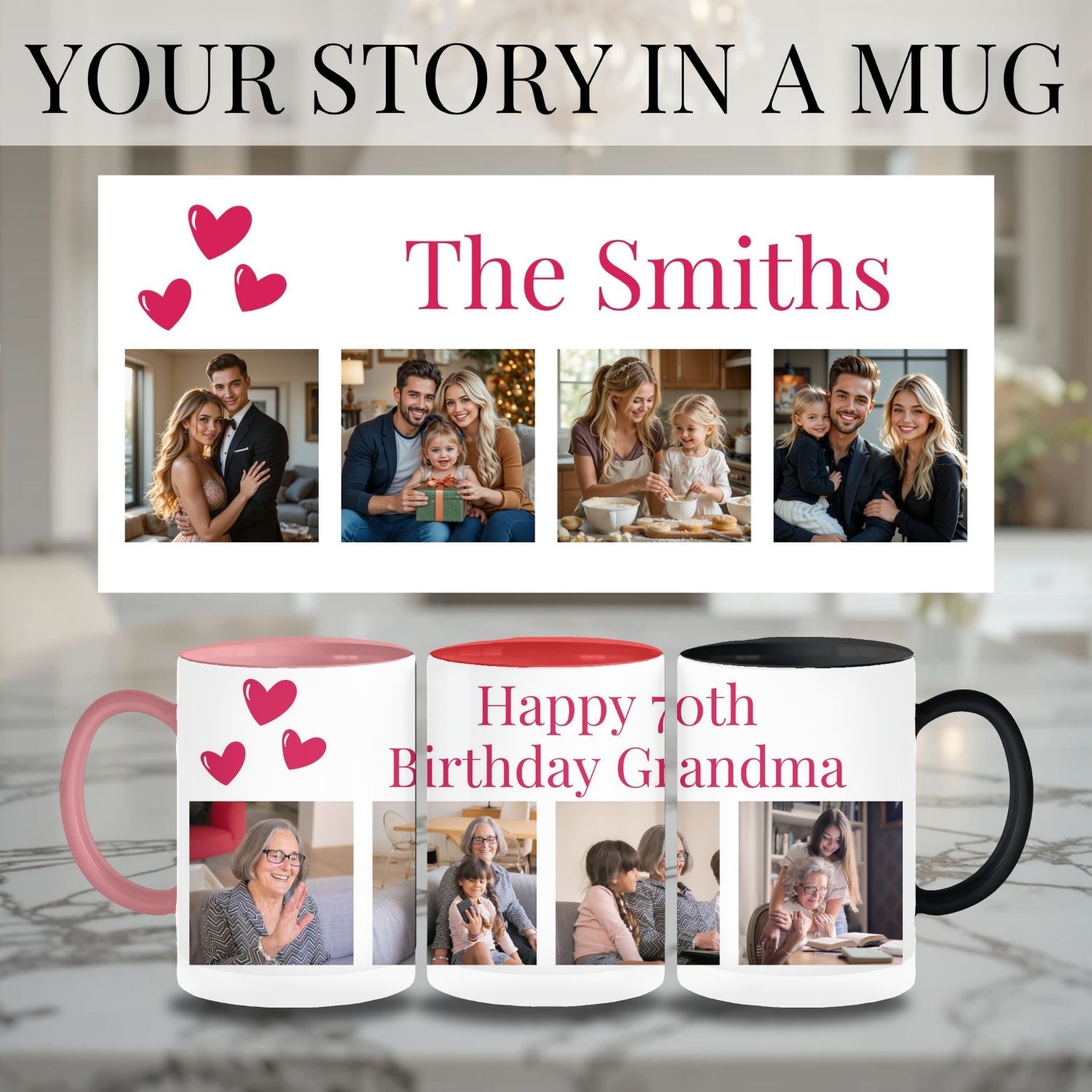 Personalized Photo Story Mug | Custom Photo &amp; Message Keepsake | Personalized Gift for Family, Friends, Couples, and Any Occasion 
