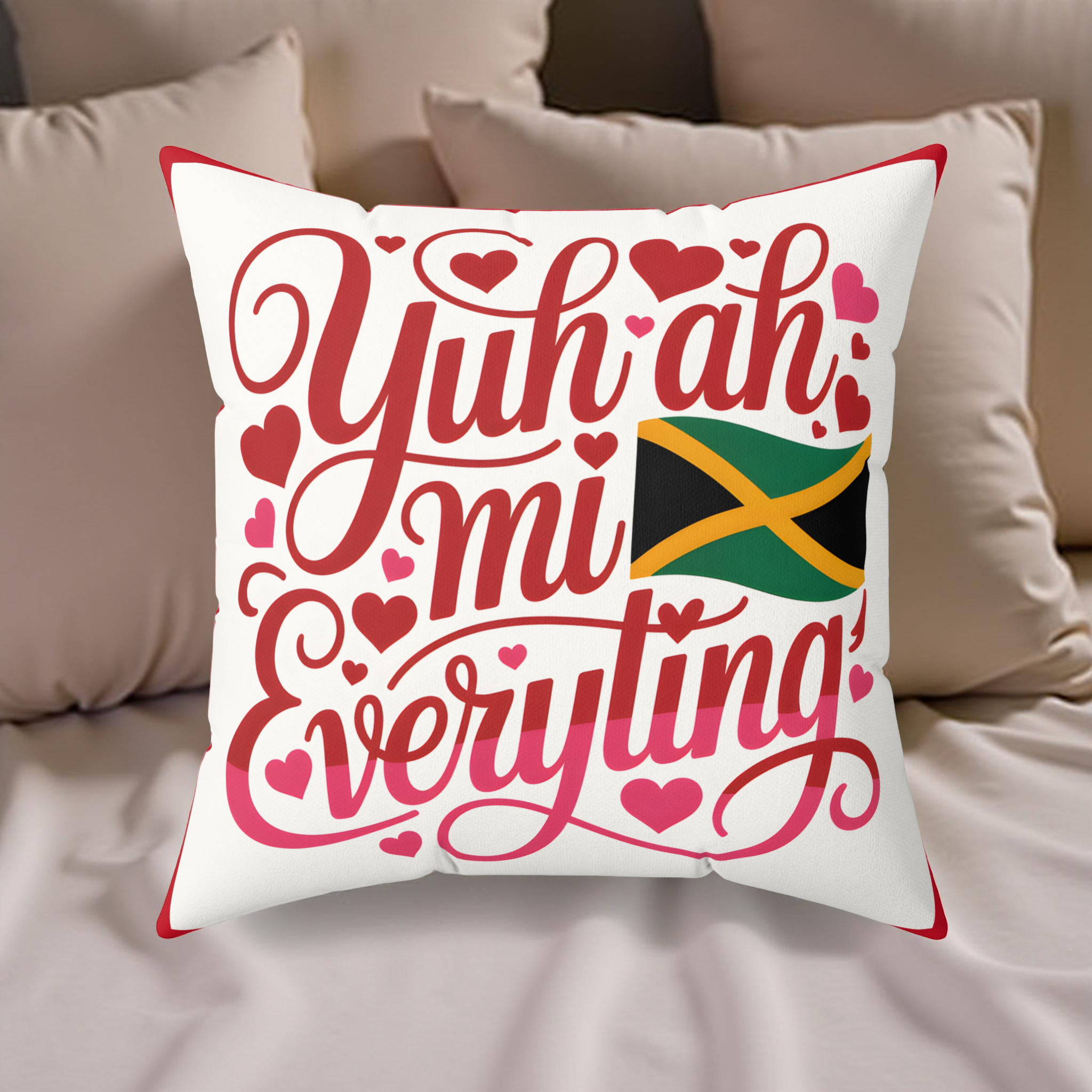 Faux Suede Square Pillow-'Yuh Ah Mi Everyting' Jamaican Flag Accent Faux Suede Cushion- Valentine's Gift product thumbnail image Faux Suede Square Pillow-'Yuh Ah Mi Everyting' Jamaican Flag Accent Faux Suede Cushion- Valentine's Gift product thumbnail image