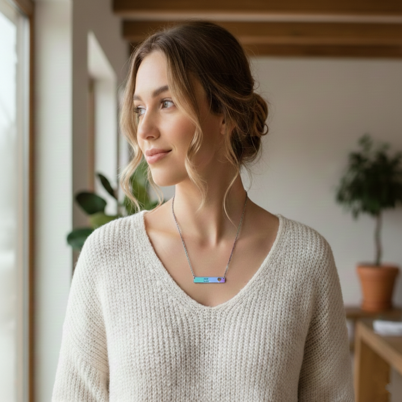 Cutout Heart Bar Necklace — Engravable Personalized Bar Pendant product thumbnail image Cutout Heart Bar Necklace — Engravable Personalized Bar Pendant product thumbnail image