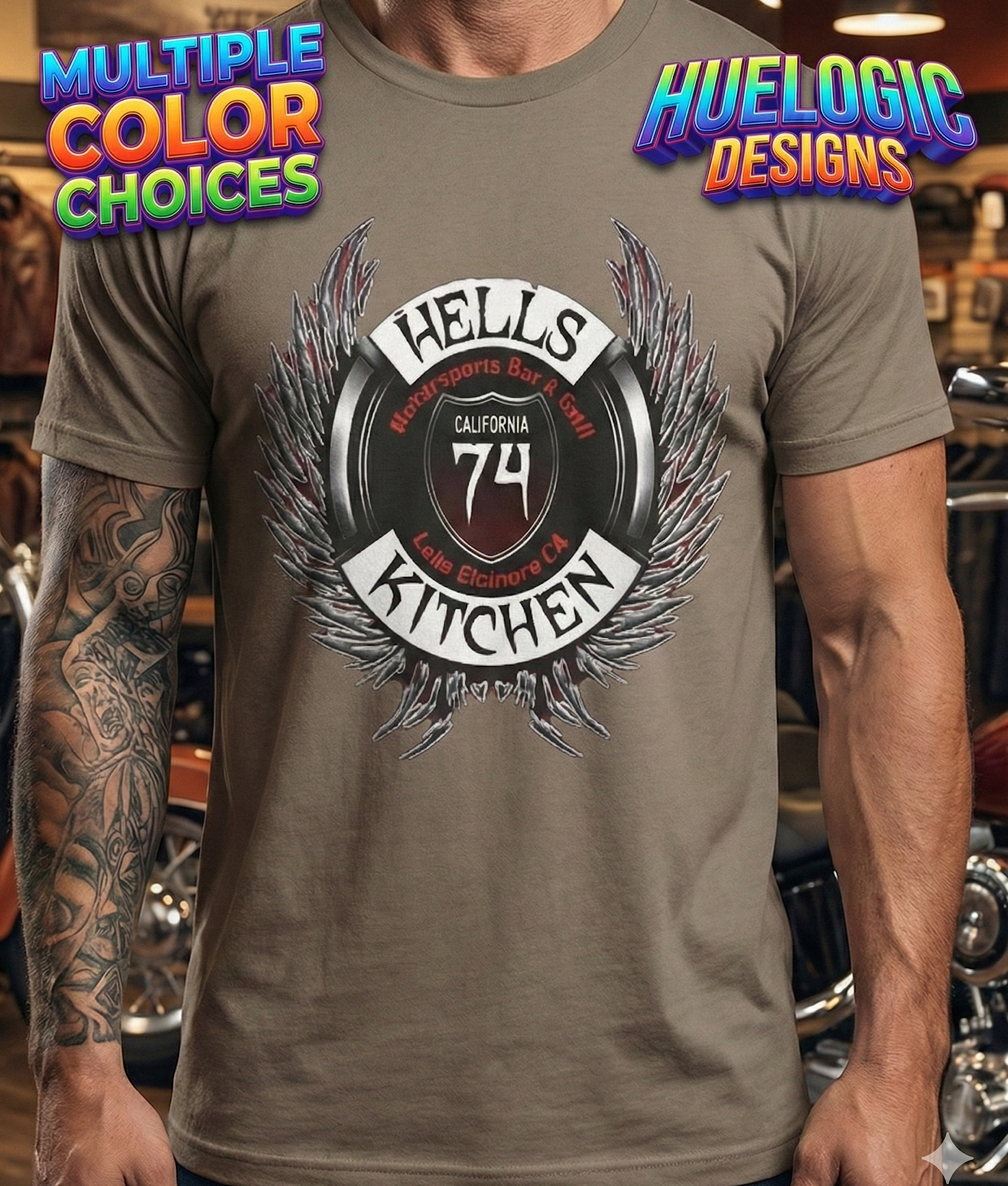 Hells Kitchen 74 Biker T-Shirt | Motorsports Bar & Grill | No Harley Chopper Tee product thumbnail image Hells Kitchen 74 Biker T-Shirt | Motorsports Bar & Grill | No Harley Chopper Tee product thumbnail image