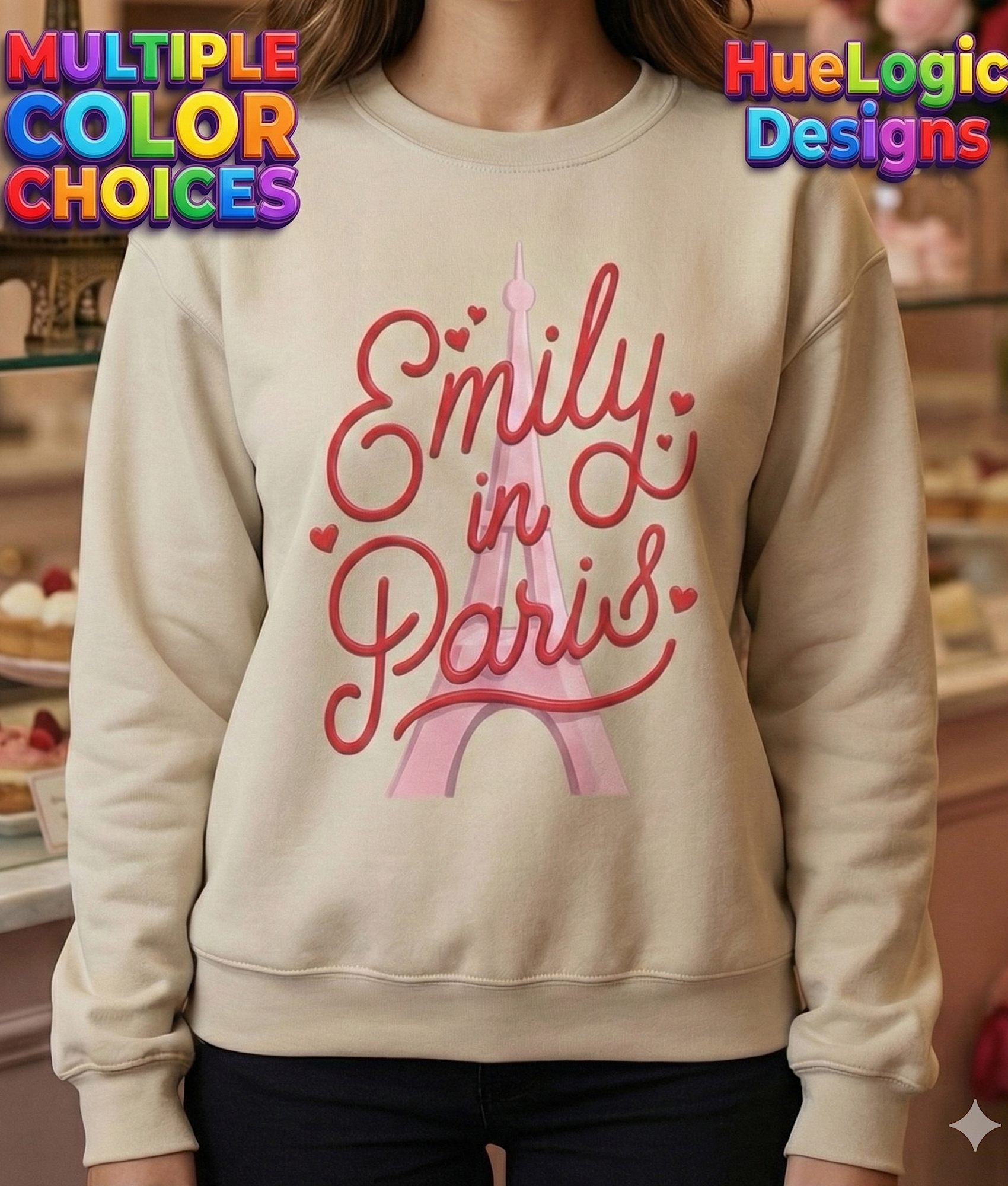 Women’s Emily in Paris Sweatshirt | Cozy Romantic Crewneck Eiffel Tower Style product thumbnail image Women’s Emily in Paris Sweatshirt | Cozy Romantic Crewneck Eiffel Tower Style product thumbnail image