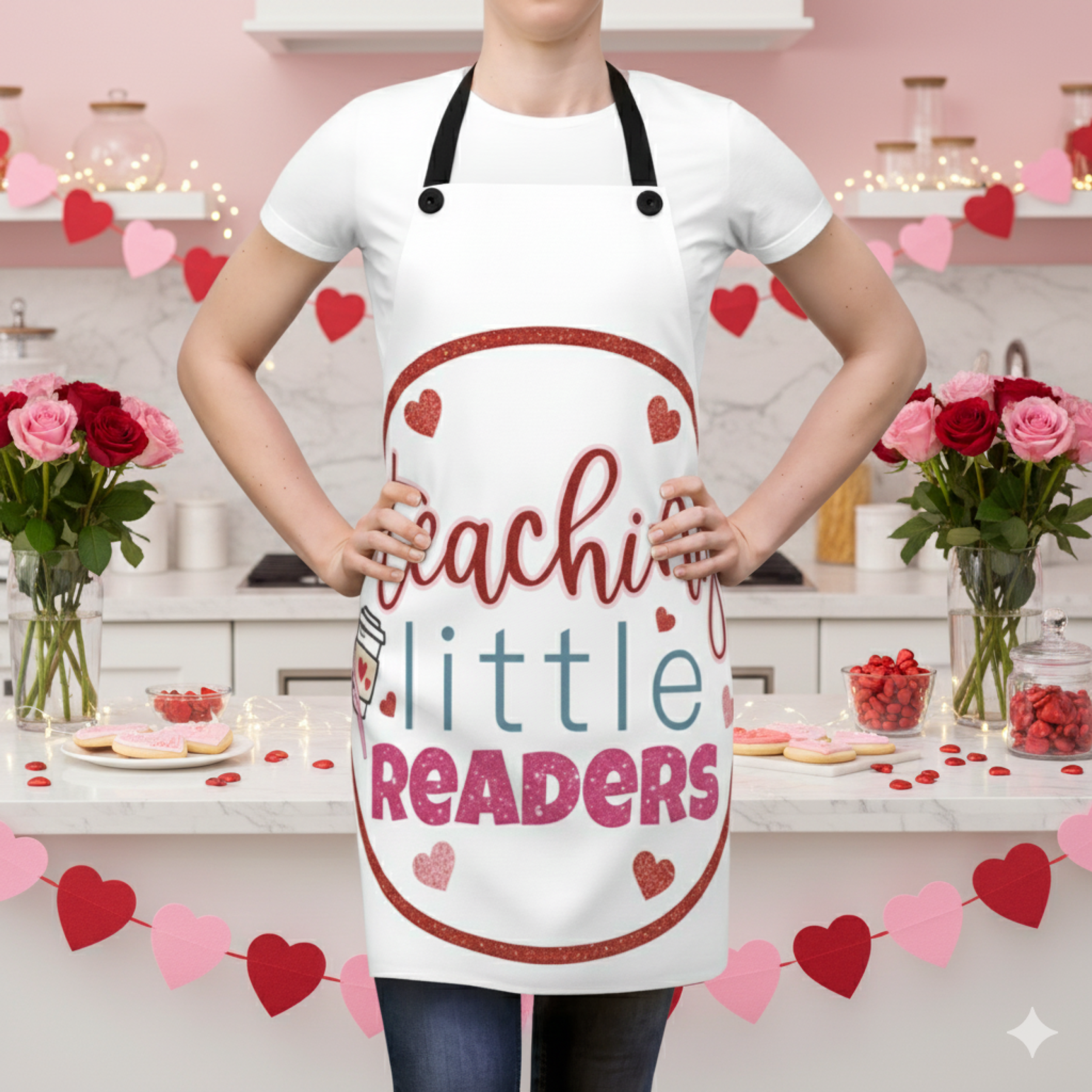 Teaching Little Readers Apron — Cute Heart Teacher Apron for Early Literacy &amp; Reading Teachers product thumbnail image