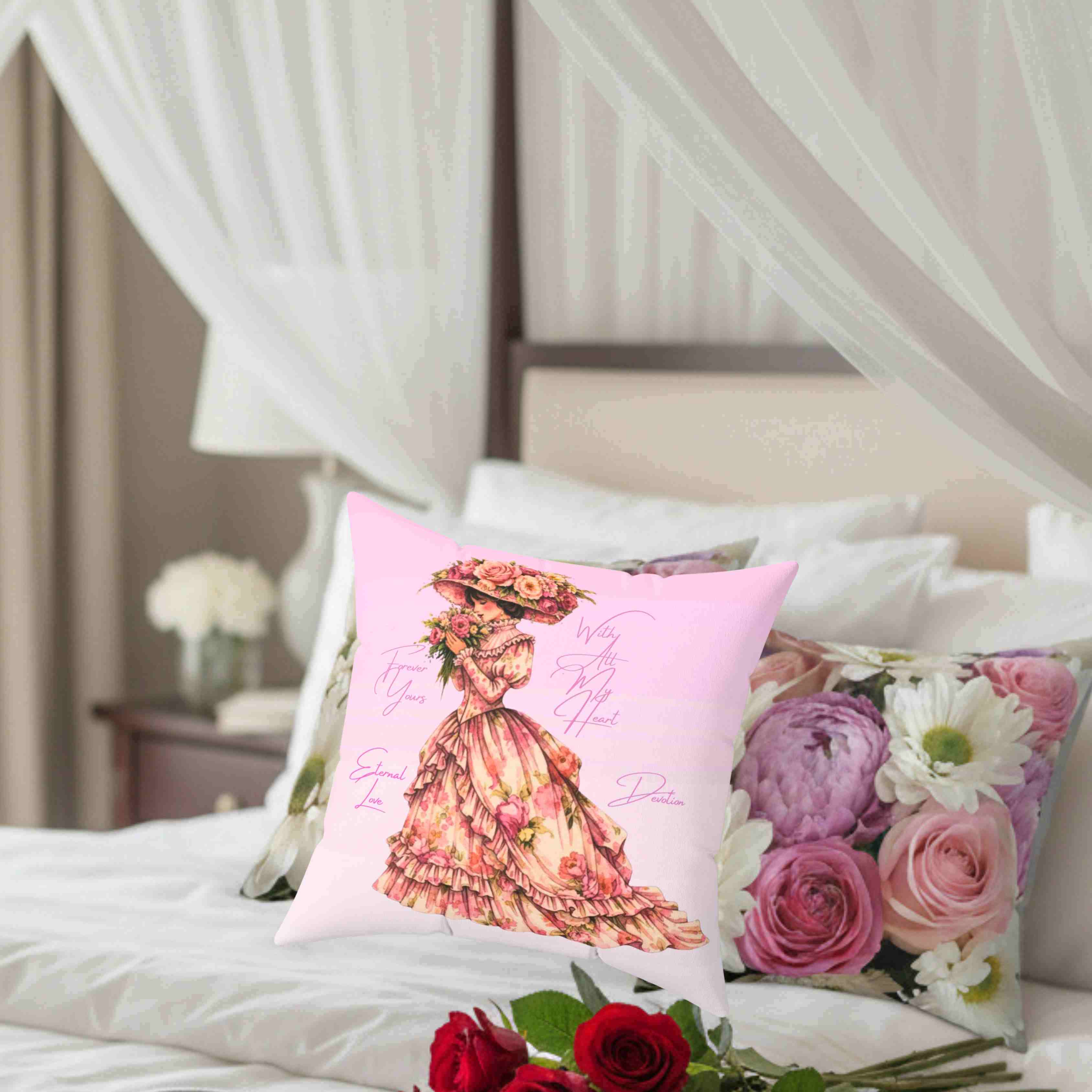 Victorian Rose Lady Pillow | The Beloved Collection | Decorative Pink Square Throw Cushion product thumbnail image