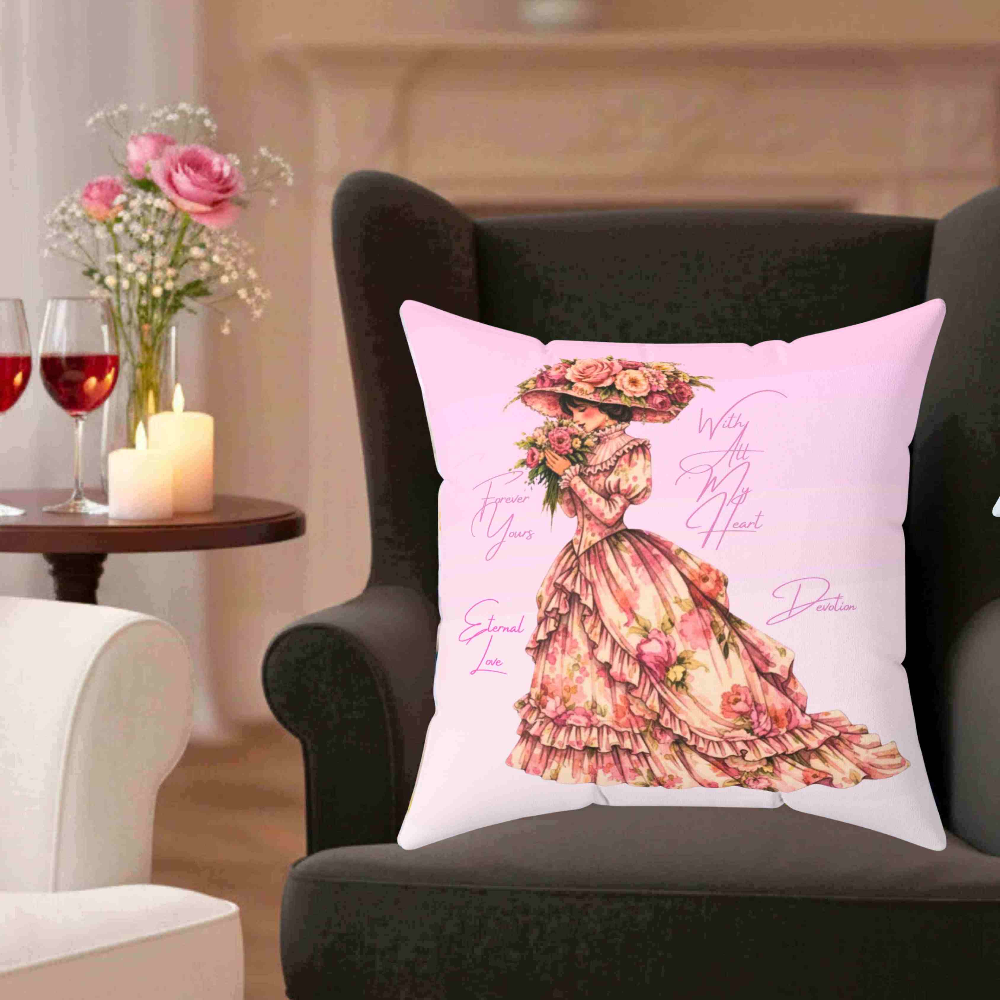 Victorian Rose Lady Pillow | The Beloved Collection | Decorative Pink Square Throw Cushion product thumbnail image