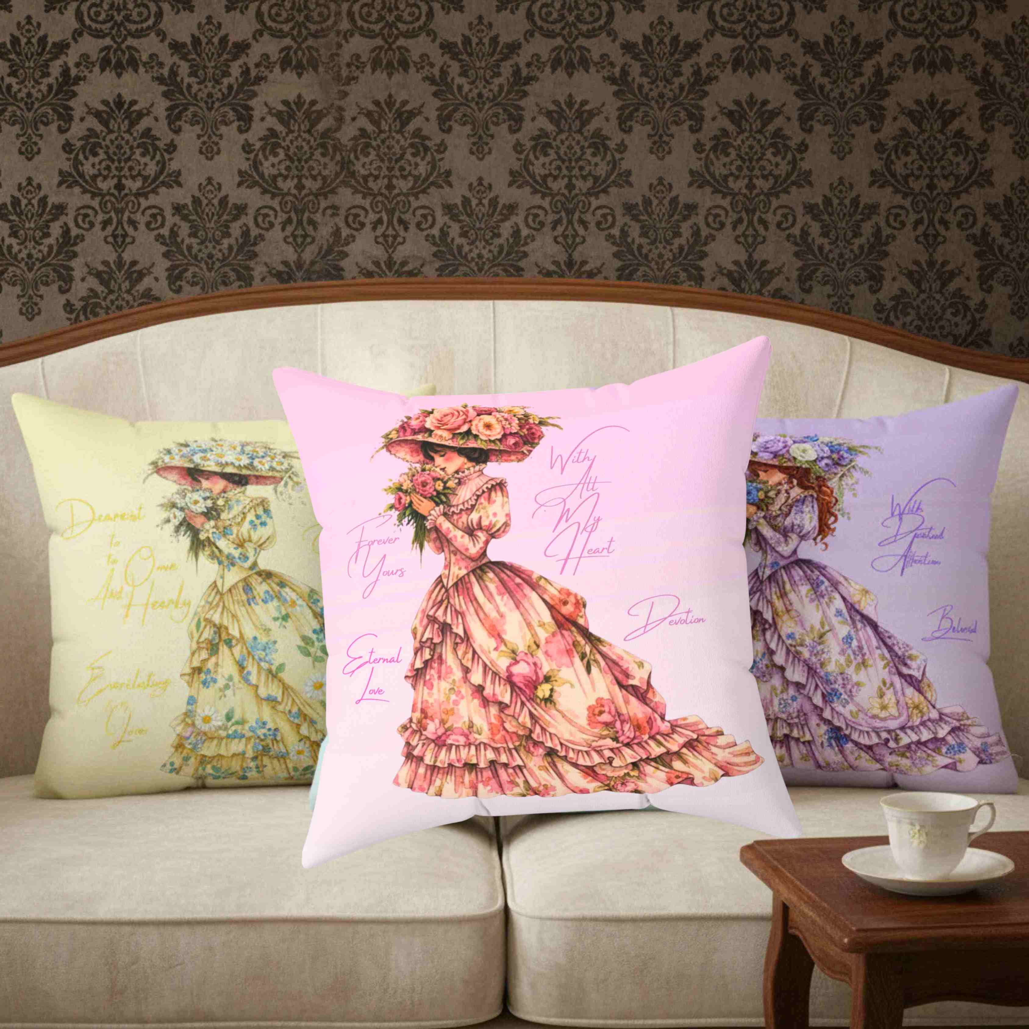 Victorian Rose Lady Pillow | The Beloved Collection | Decorative Pink Square Throw Cushion product thumbnail image