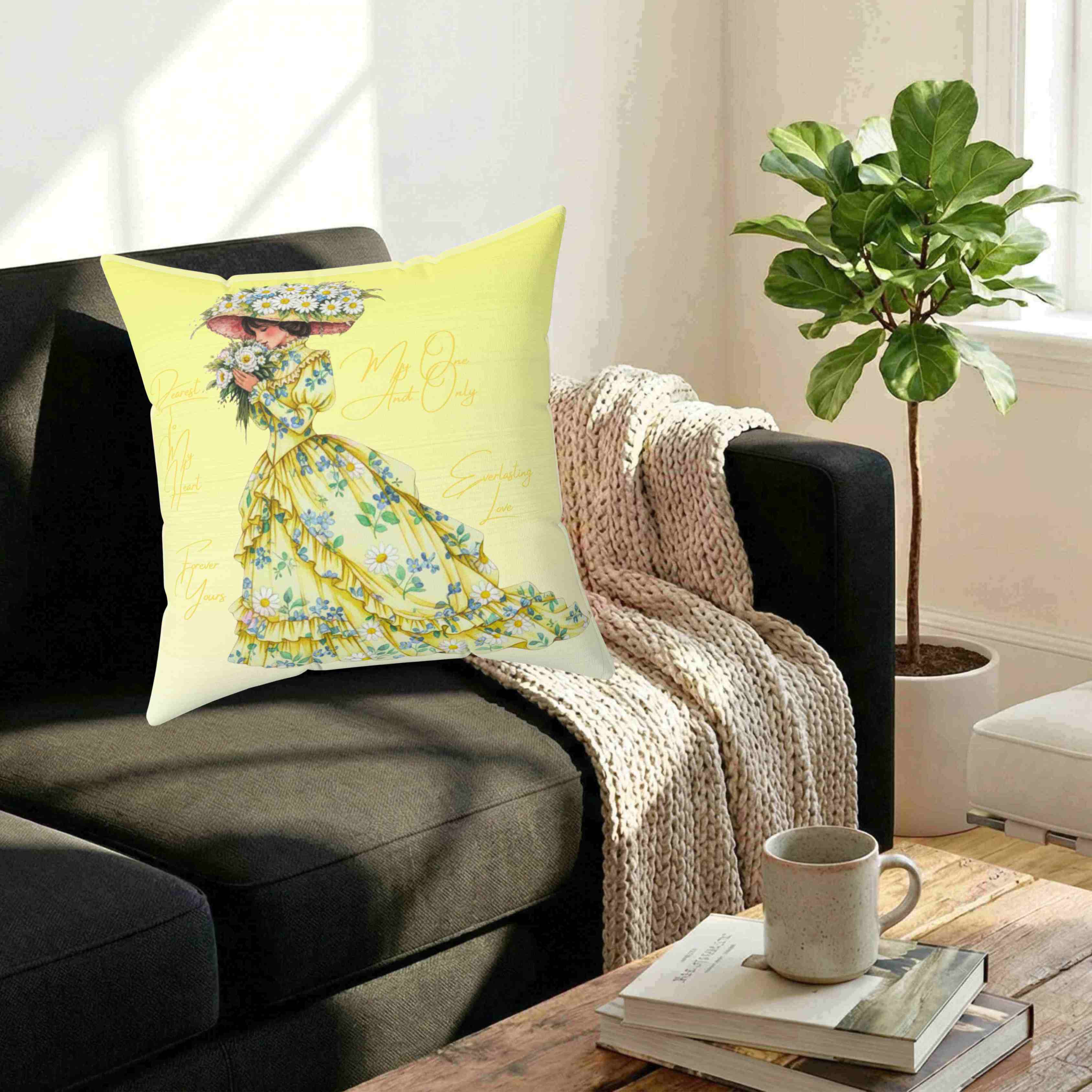 Victorian Floral Lady Pillow | The Beloved Collection | Yellow Square Decorative Cushion product thumbnail image Victorian Floral Lady Pillow | The Beloved Collection | Yellow Square Decorative Cushion product thumbnail image