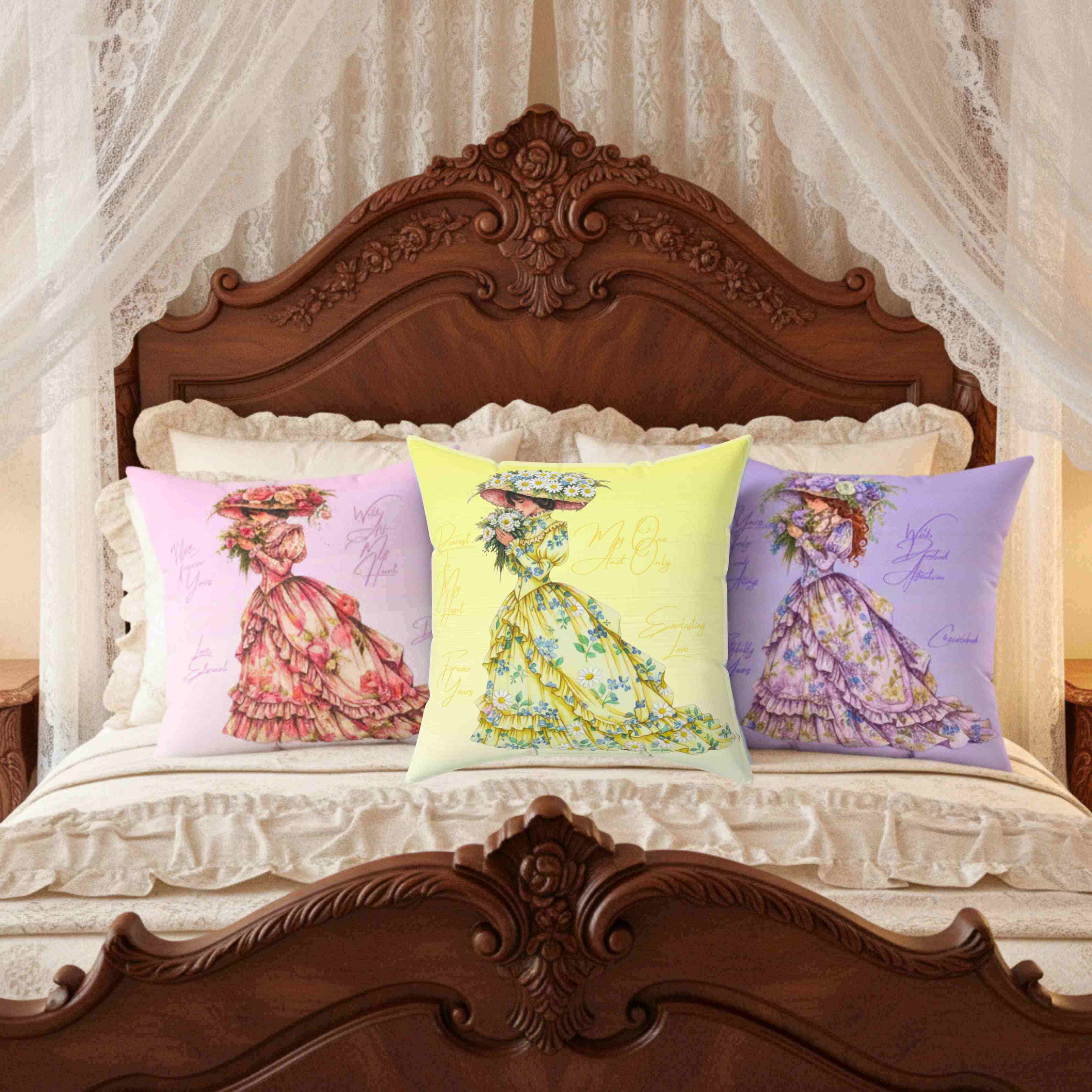 Victorian Floral Lady Pillow | The Beloved Collection | Yellow Square Decorative Cushion product thumbnail image Victorian Floral Lady Pillow | The Beloved Collection | Yellow Square Decorative Cushion product thumbnail image