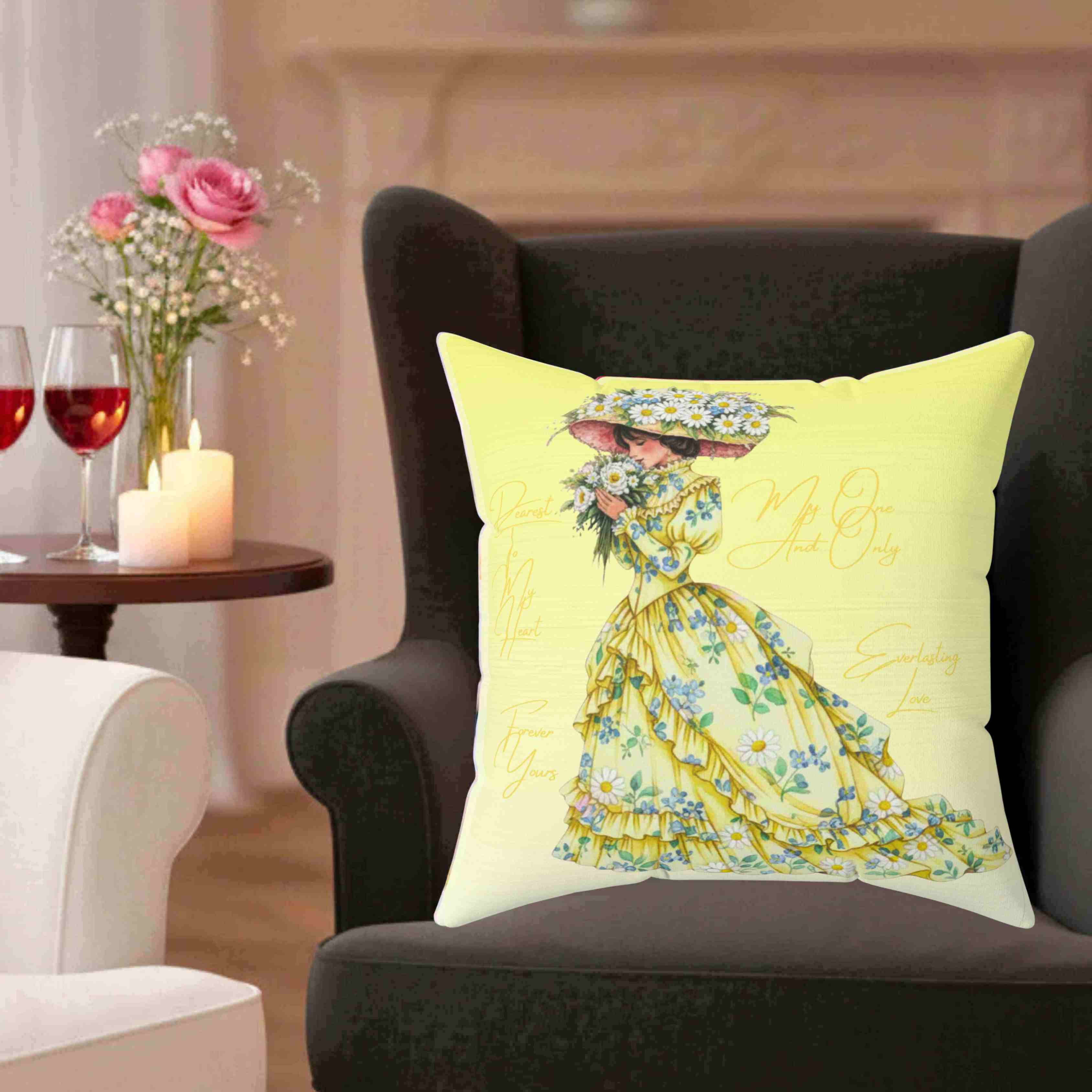 Victorian Floral Lady Pillow | The Beloved Collection | Yellow Square Decorative Cushion product thumbnail image Victorian Floral Lady Pillow | The Beloved Collection | Yellow Square Decorative Cushion product thumbnail image