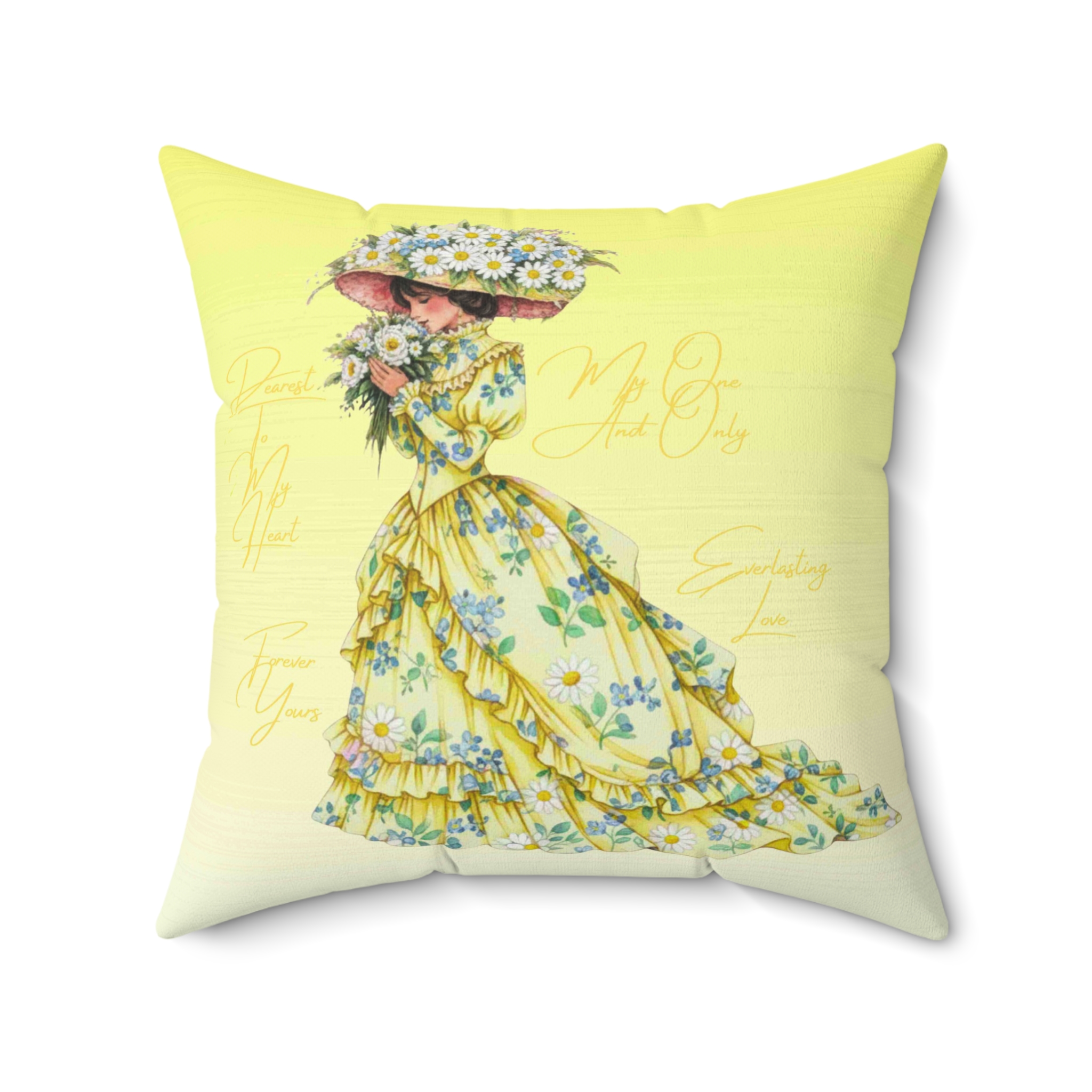 Victorian Floral Lady Pillow | The Beloved Collection | Yellow Square Decorative Cushion product thumbnail image