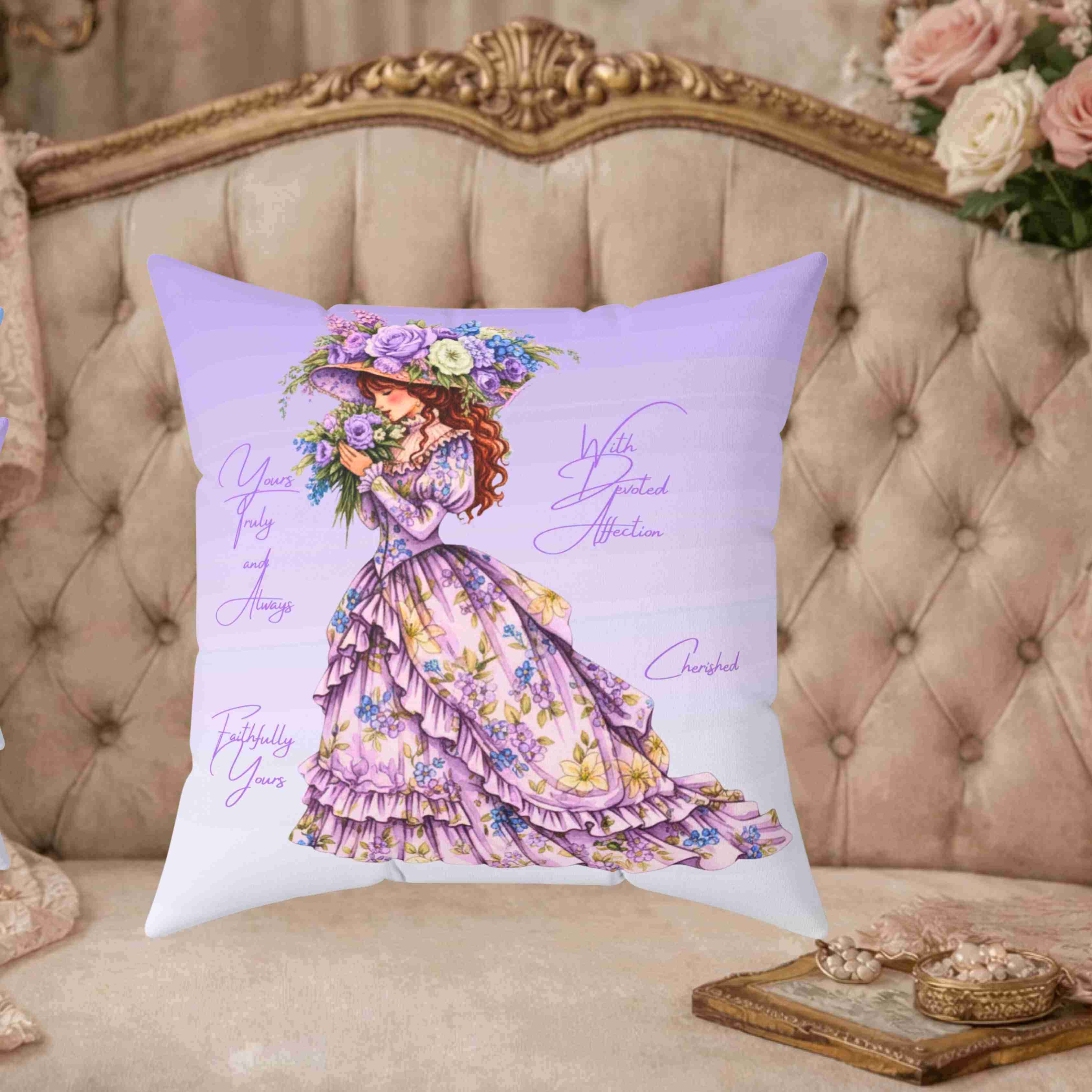 Victorian Lady in Lavender Dress Pillow | The Beloved Collection | Lady in Purple Cushion product thumbnail image
