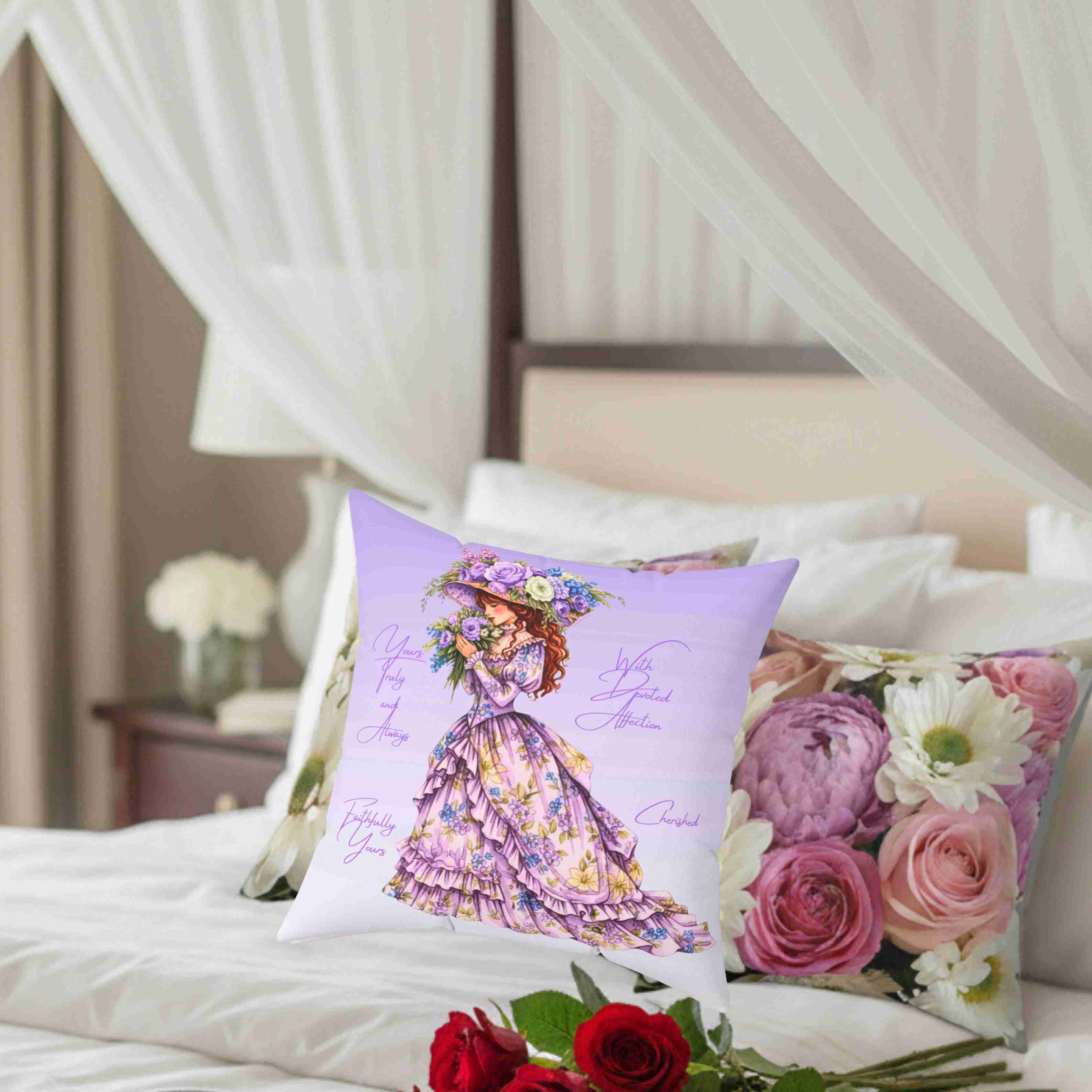 Victorian Lady in Lavender Dress Pillow | The Beloved Collection | Lady in Purple Cushion product thumbnail image