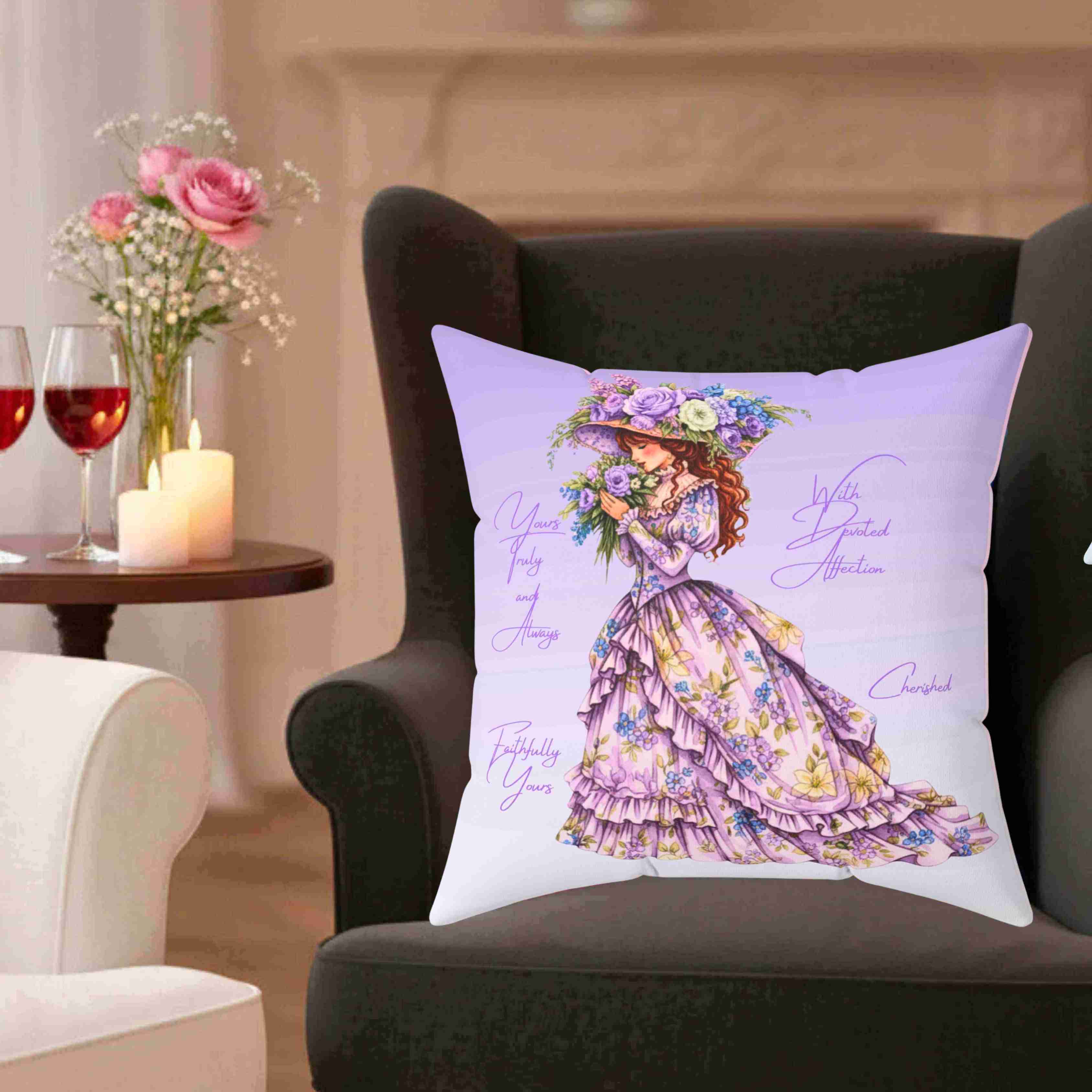 Victorian Lady in Lavender Dress Pillow | The Beloved Collection | Lady in Purple Cushion product thumbnail image