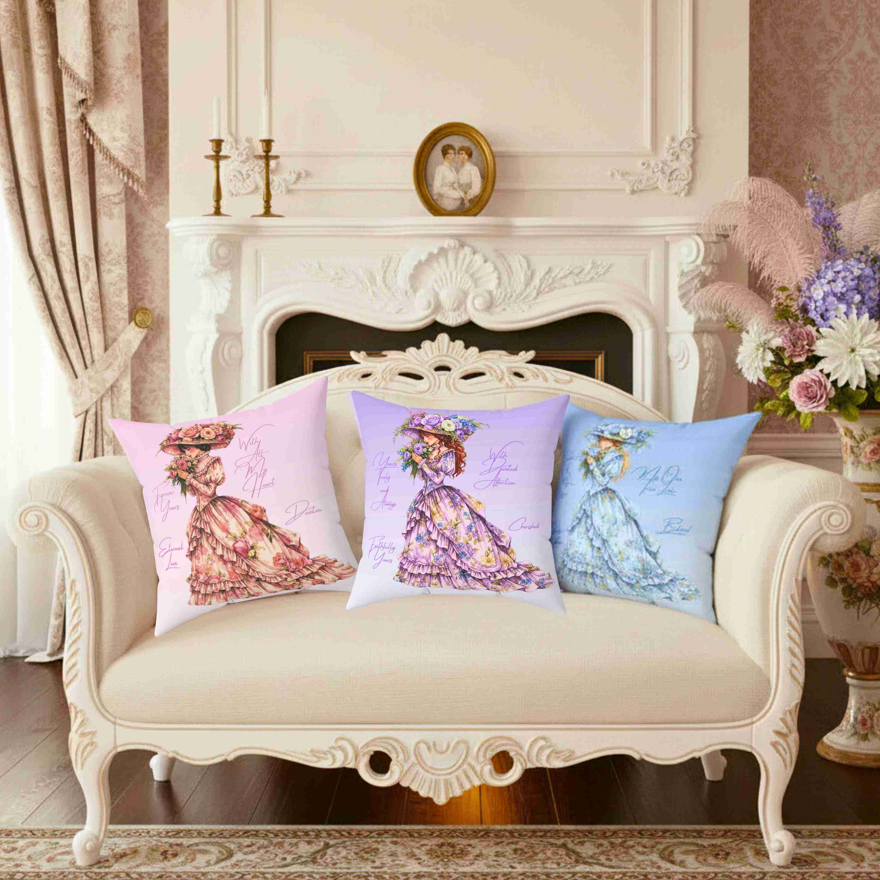 Victorian Lady in Lavender Dress Pillow | The Beloved Collection | Lady in Purple Cushion product thumbnail image