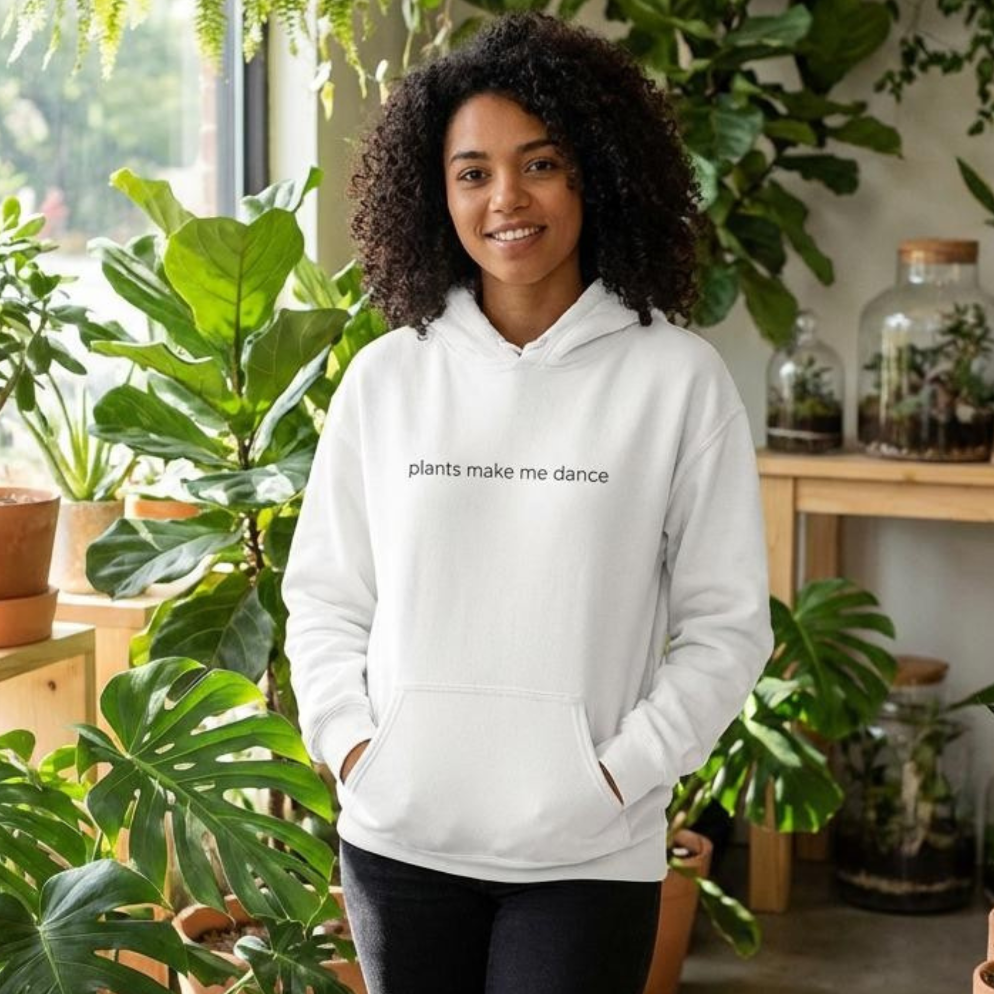 Plants Make Me Dance Hoodie — Minimal Plant Lover Scoop Neck Pullover product thumbnail image