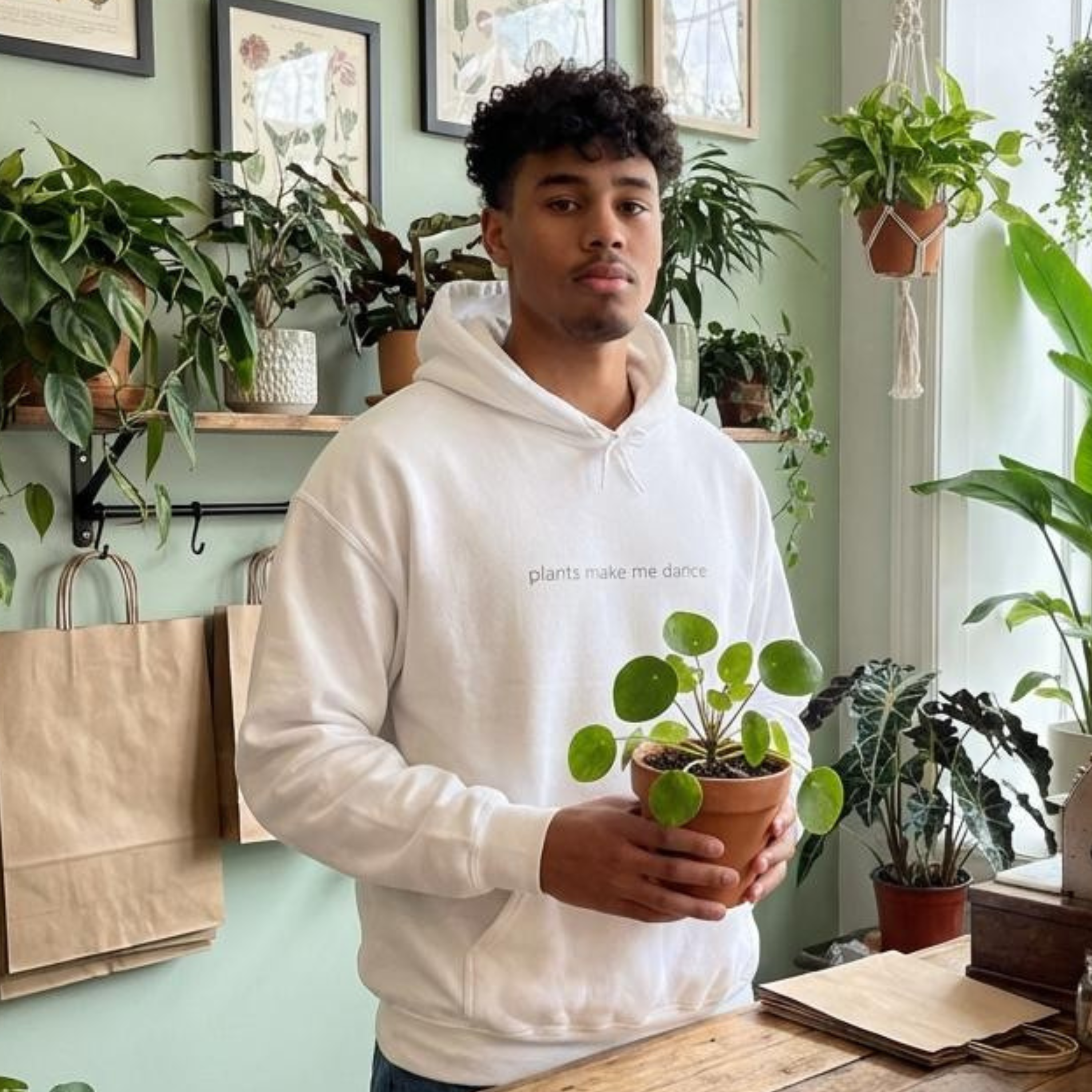 Plants Make Me Dance Hoodie — Minimal Plant Lover Scoop Neck Pullover product thumbnail image Plants Make Me Dance Hoodie — Minimal Plant Lover Scoop Neck Pullover product thumbnail image