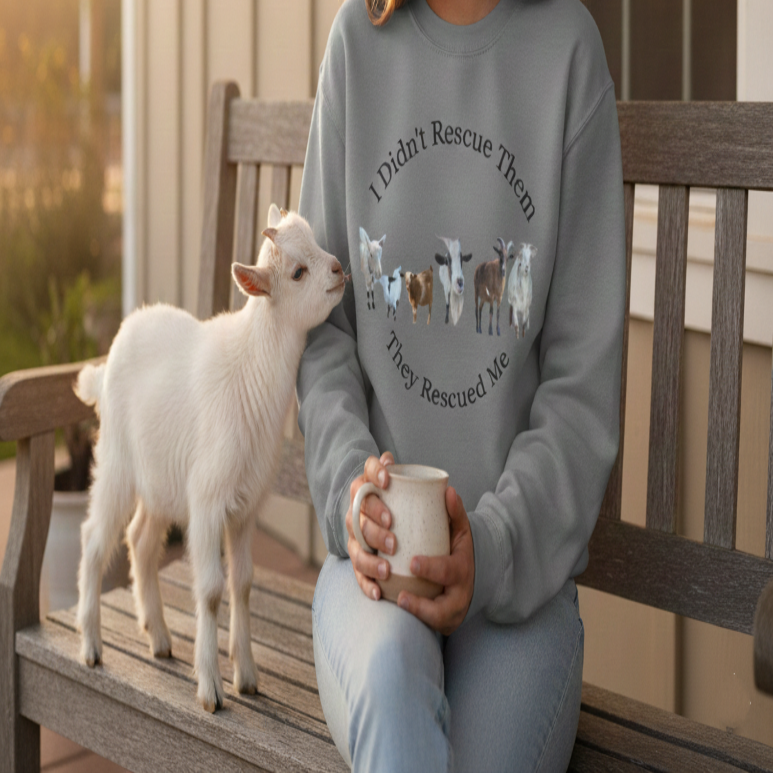 Goat Rescue Sweatshirt — "I Didn't Rescue Them, They Rescued Me" Animal Lover Crewneck product thumbnail image