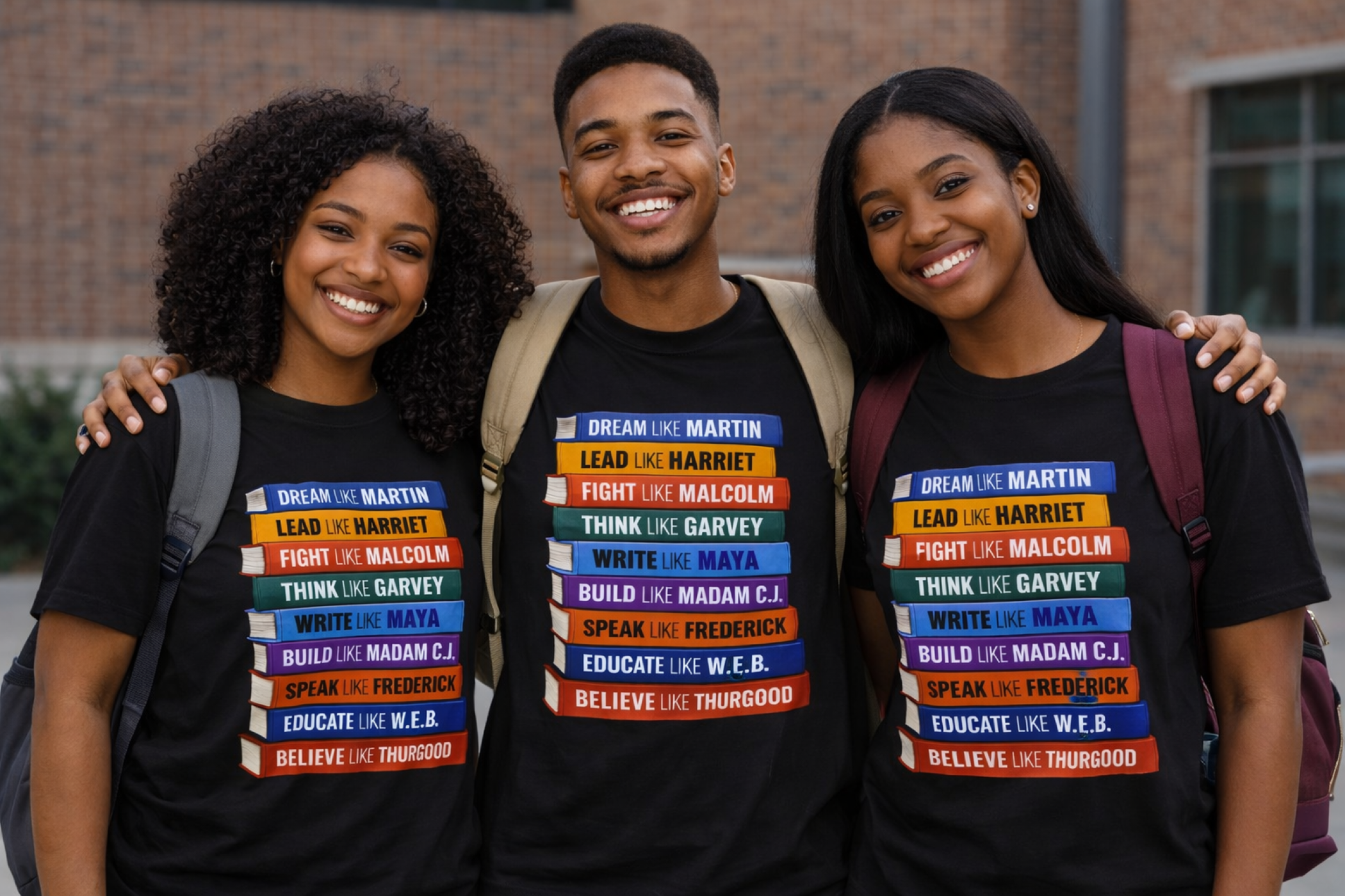Black History Inspirational Book Stack T-Shirt  "Dream Lead Fight Educate" product thumbnail image