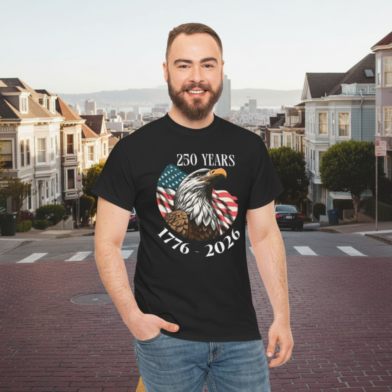 Eagle Head and Flag Semi Circle 250 Year Anniversary 1776-2026 Tee 