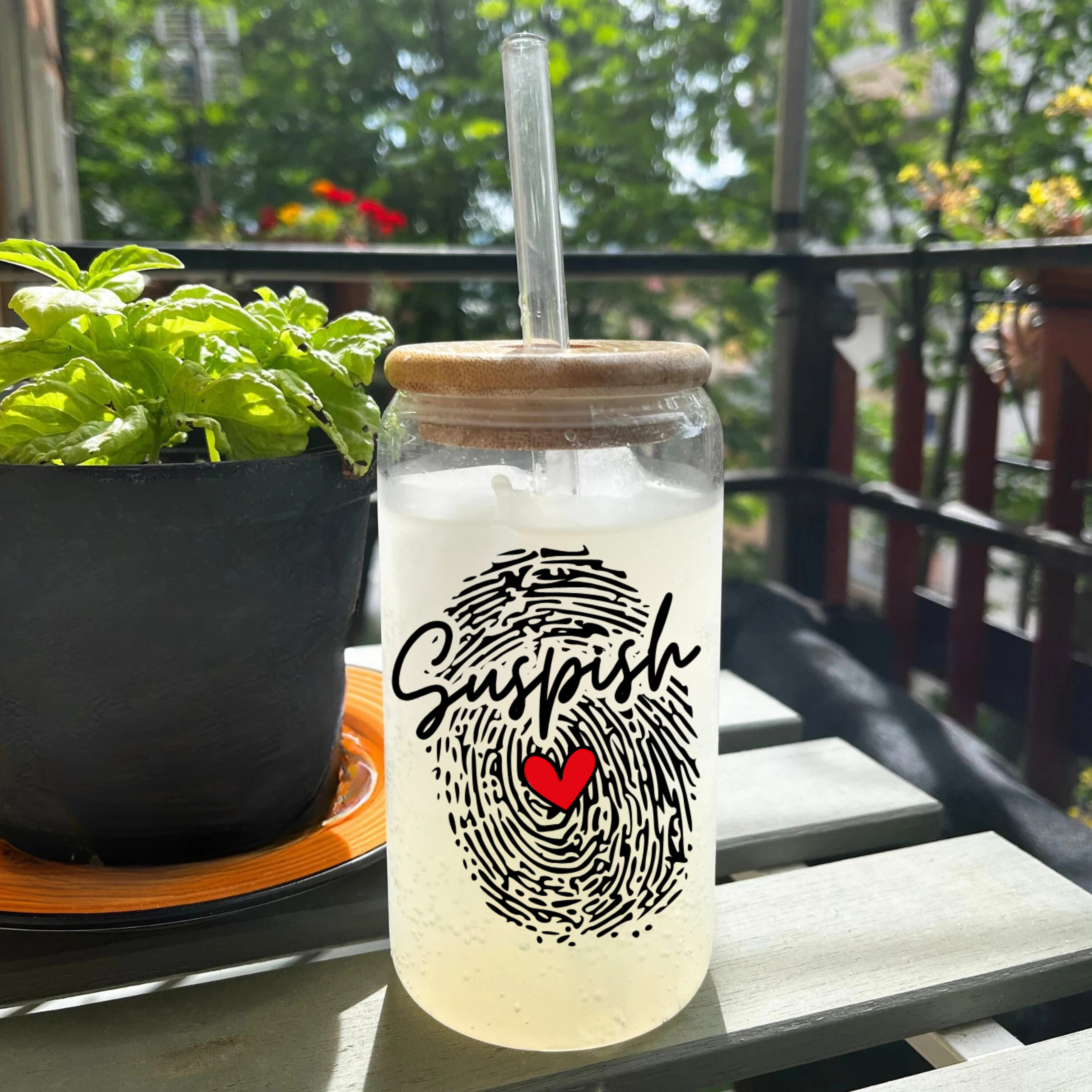 Suspish Fingerprint Glass Sipper, 16oz - Reusable Straw Tumbler with Heart Accent product thumbnail image Suspish Fingerprint Glass Sipper, 16oz - Reusable Straw Tumbler with Heart Accent product thumbnail image