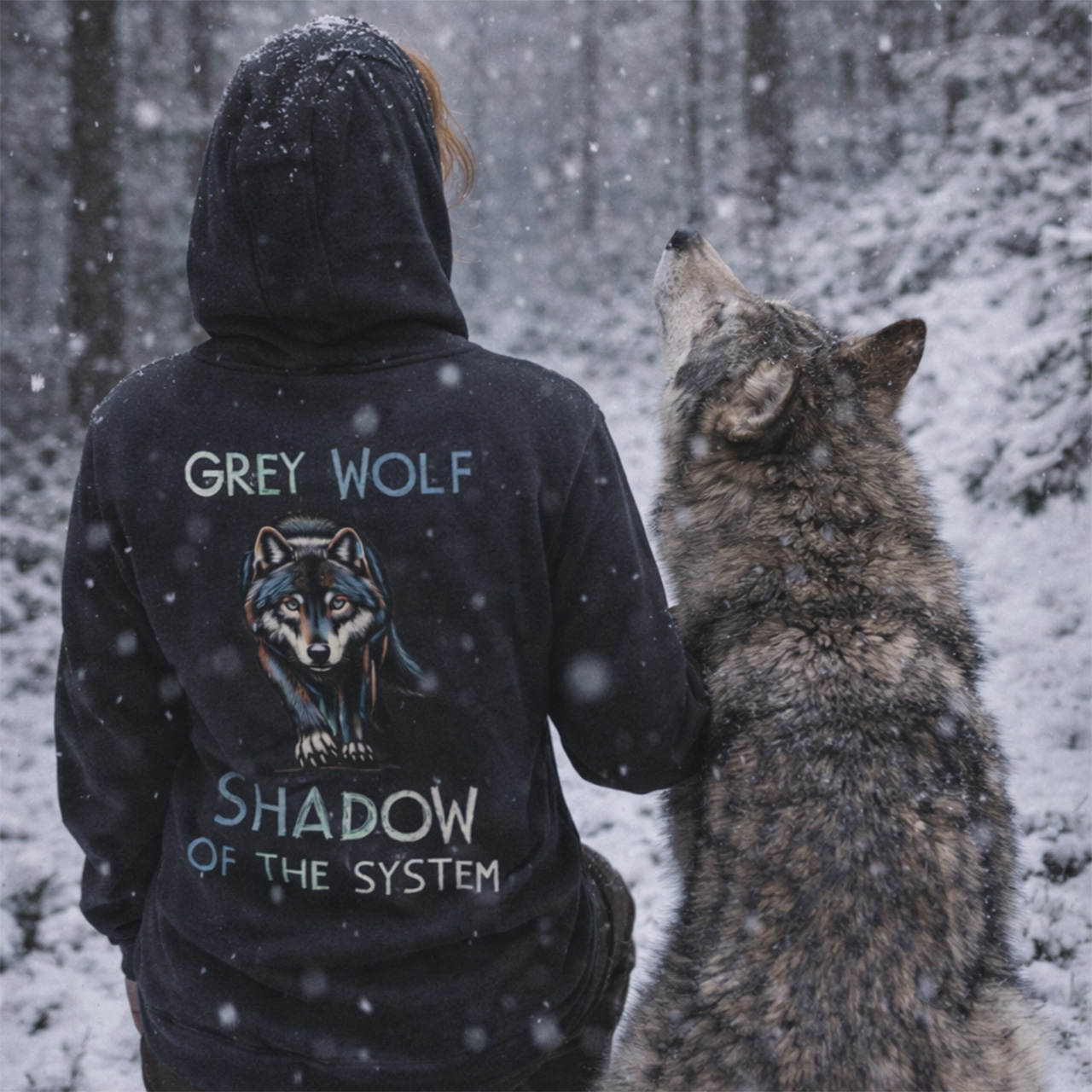 Grey Wolf Shadow of the System Fleece Hoodie | WolfWorn Pullover | 3-Panel Fleece Lined | Unisex Warm Hooded Sweatshir product thumbnail image