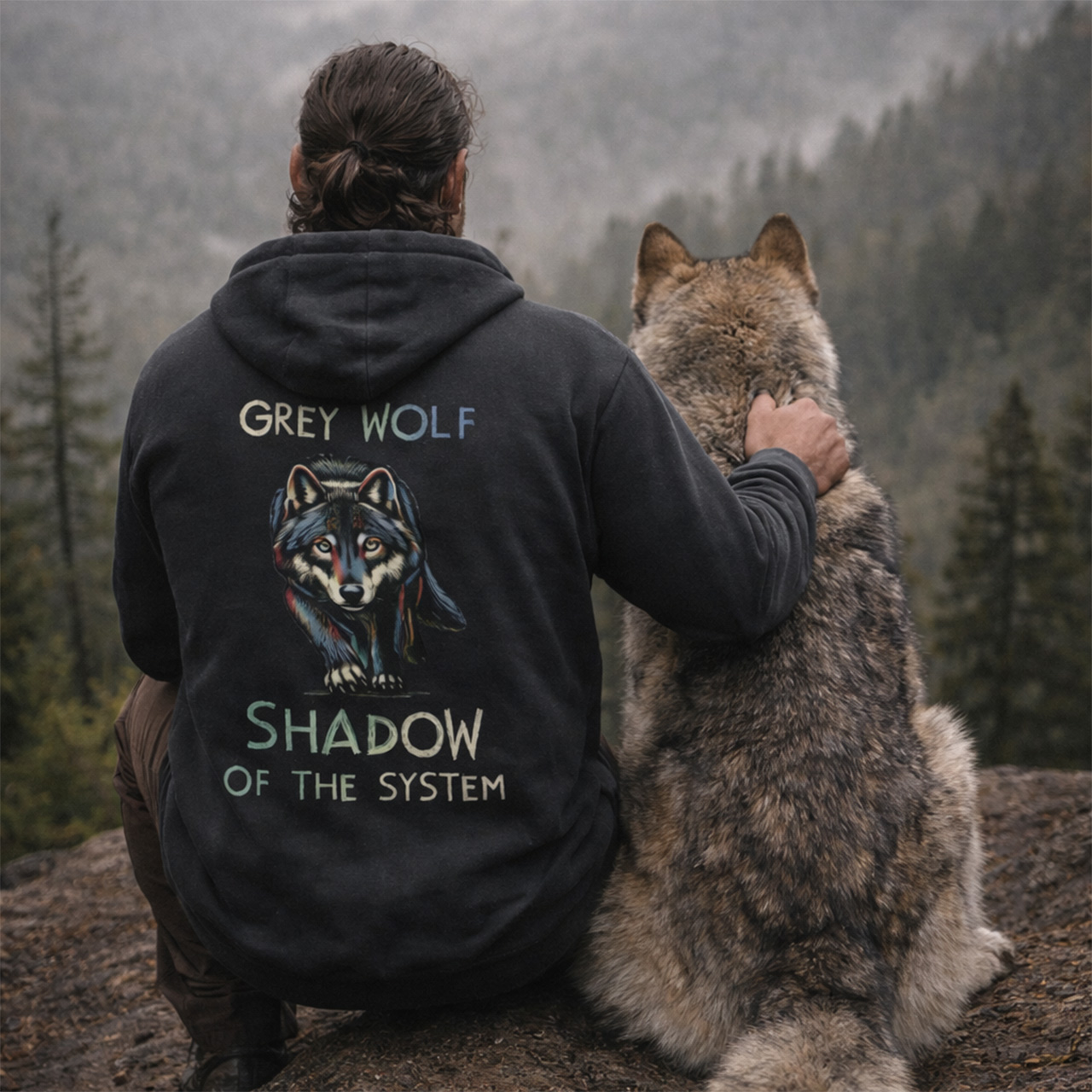 Grey Wolf Shadow of the System Fleece Hoodie | WolfWorn Pullover | 3-Panel Fleece Lined | Unisex Warm Hooded Sweatshir product thumbnail image