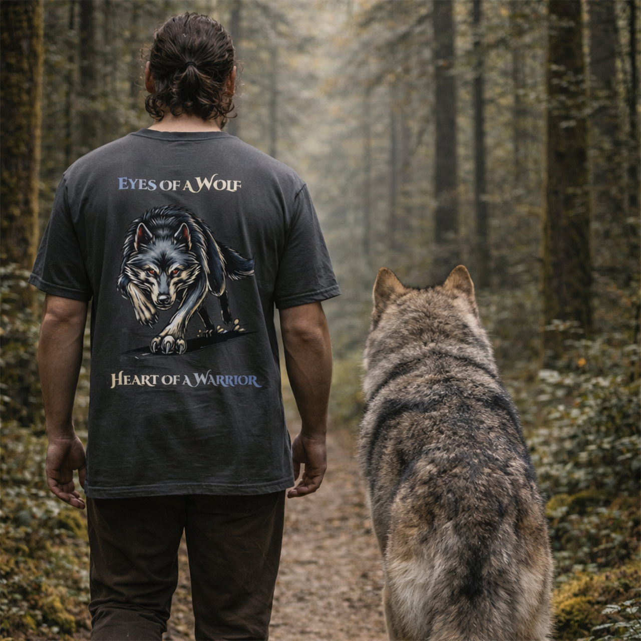 Eyes of the Wolf, Heart of the Warrior, Soft-Washed T-Shirt – Wolf Graphic Tee product thumbnail image