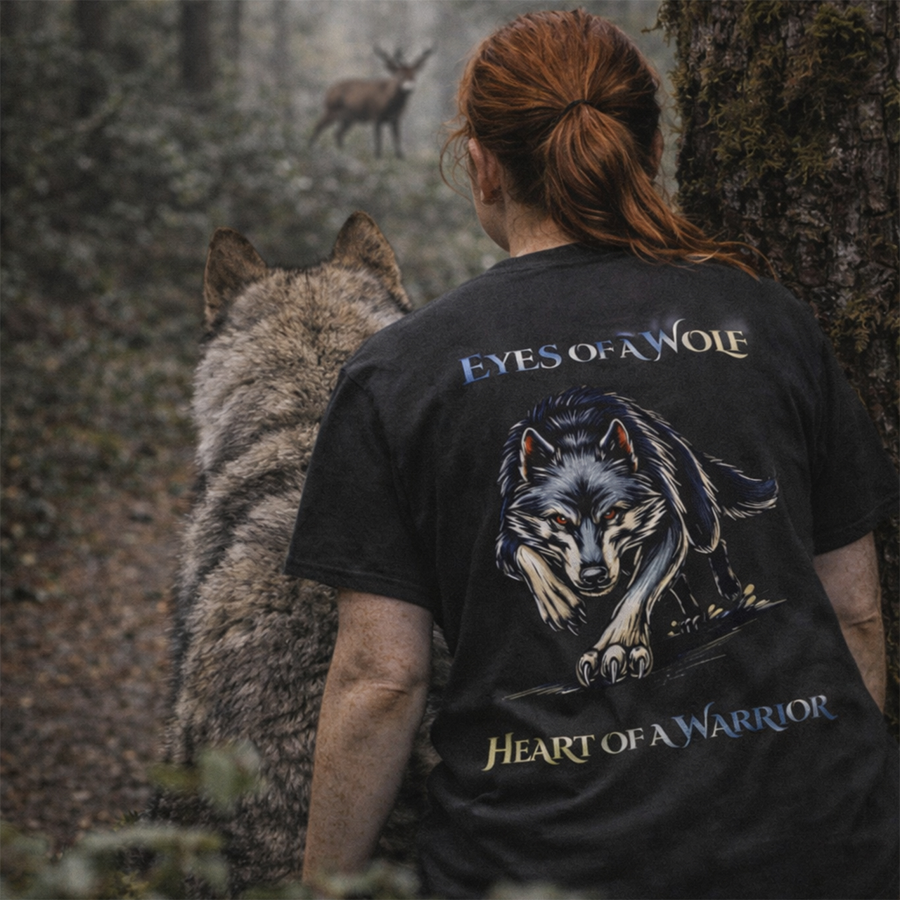 Eyes of the Wolf, Heart of the Warrior, Soft-Washed T-Shirt – Wolf Graphic Tee product thumbnail image