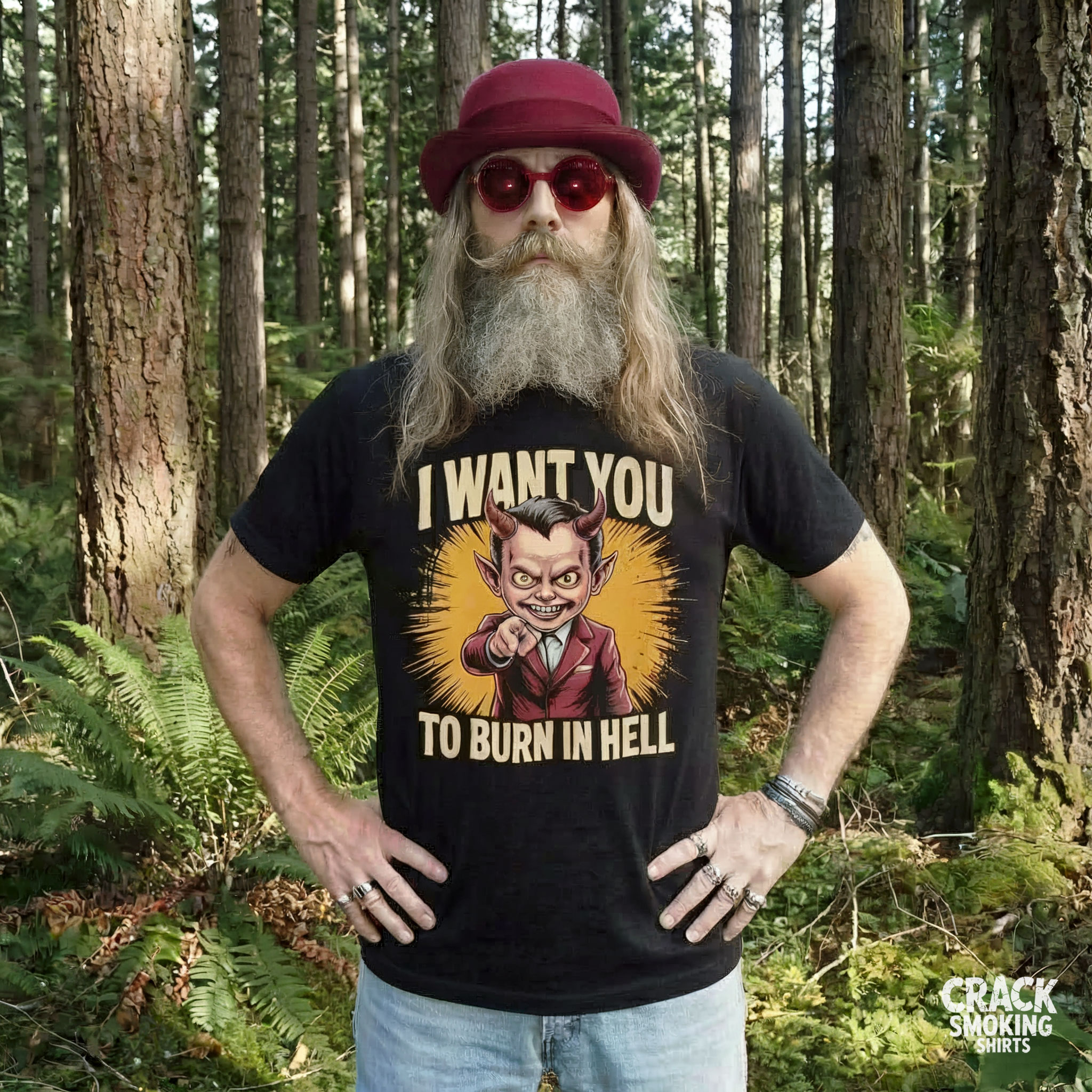 I Want You to Burn in Hell – Devil Recruiter Satire Unisex T-Shirt product thumbnail image