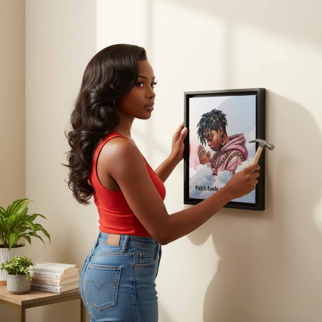 “Faith Fuels My Courage” Inspirational Prayer Wall Art – Modern Framed Canvas Portrait for Bedroom, Reading Nook &amp; Faith-Based Home Décor product thumbnail image