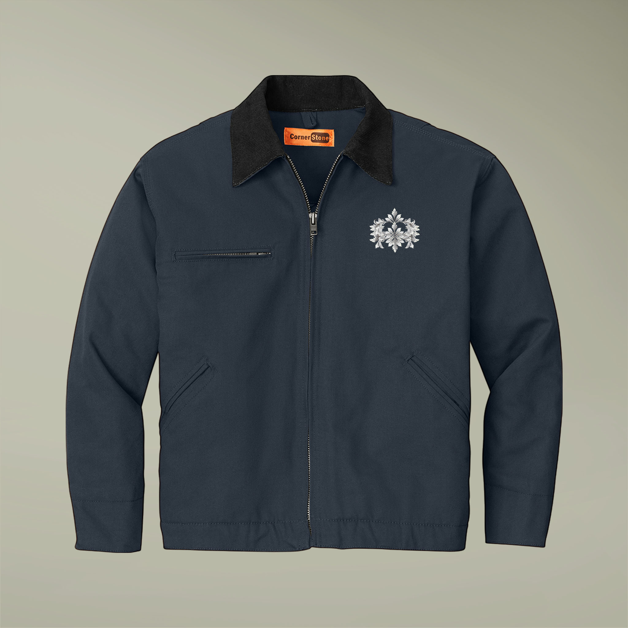 Embroidered Flame Crest Work Jacket — Durable Duck Cloth Utility Jacket product thumbnail image