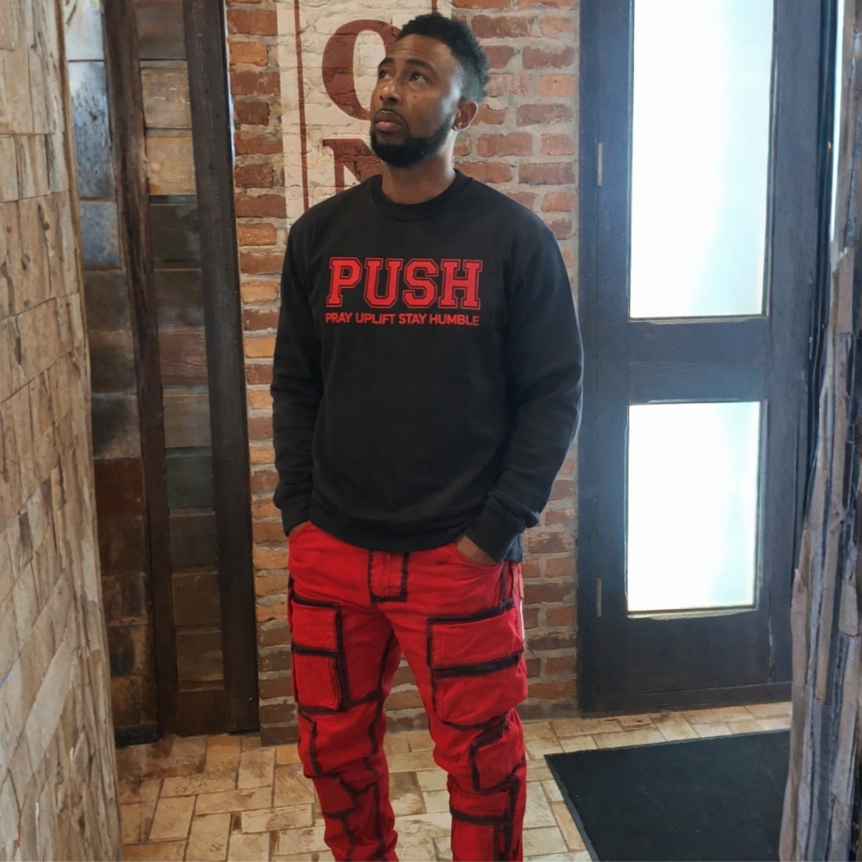 Unisex "PUSH" Red/Jet Black Sweatshirt product thumbnail image Unisex "PUSH" Red/Jet Black Sweatshirt product thumbnail image