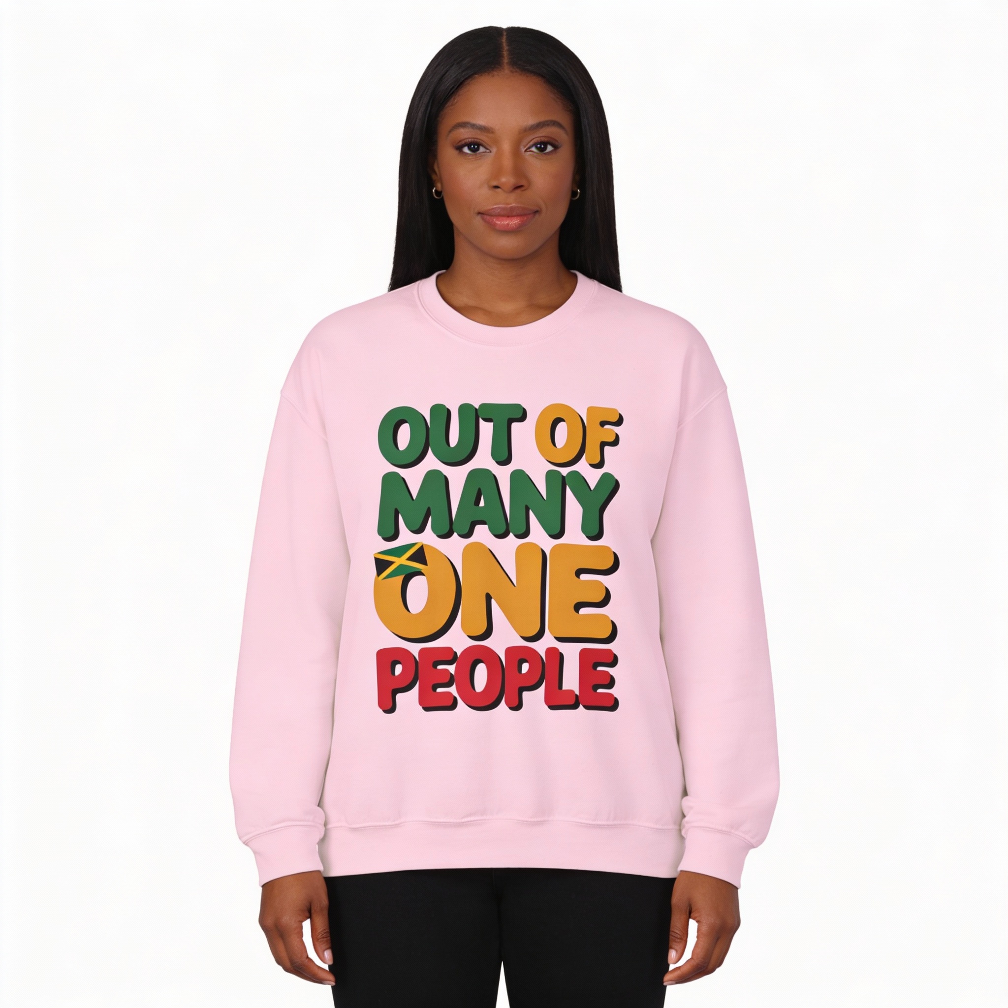  Sweatshirt-Unisex Crewneck — Jamaican Motto "Out of Many One People" Multicolored Unity Design