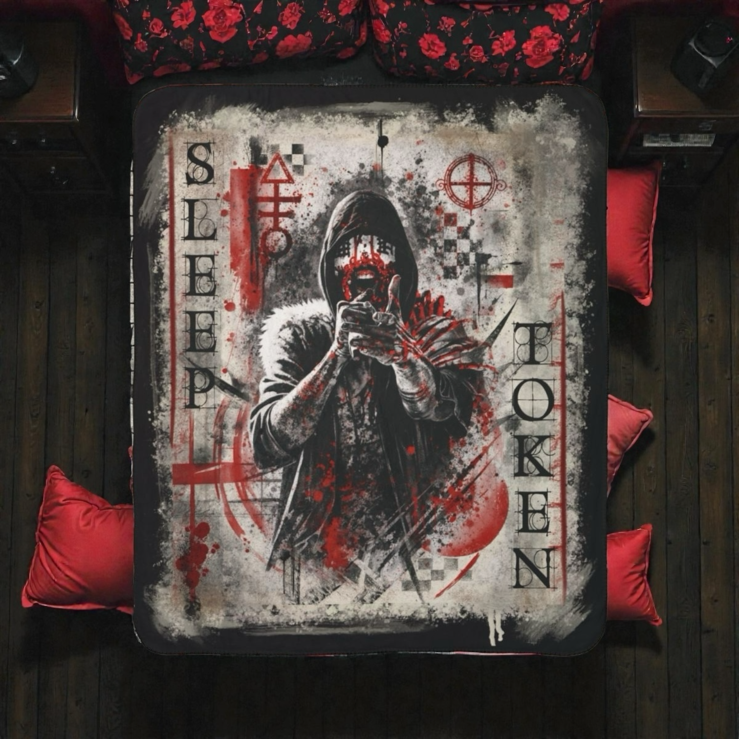 Sherpa Fleece Blanket ‘Sleep Token’ Vintage Grunge — Vessel Trash Polka Fleece Throw product thumbnail image Sherpa Fleece Blanket ‘Sleep Token’ Vintage Grunge — Vessel Trash Polka Fleece Throw product thumbnail image