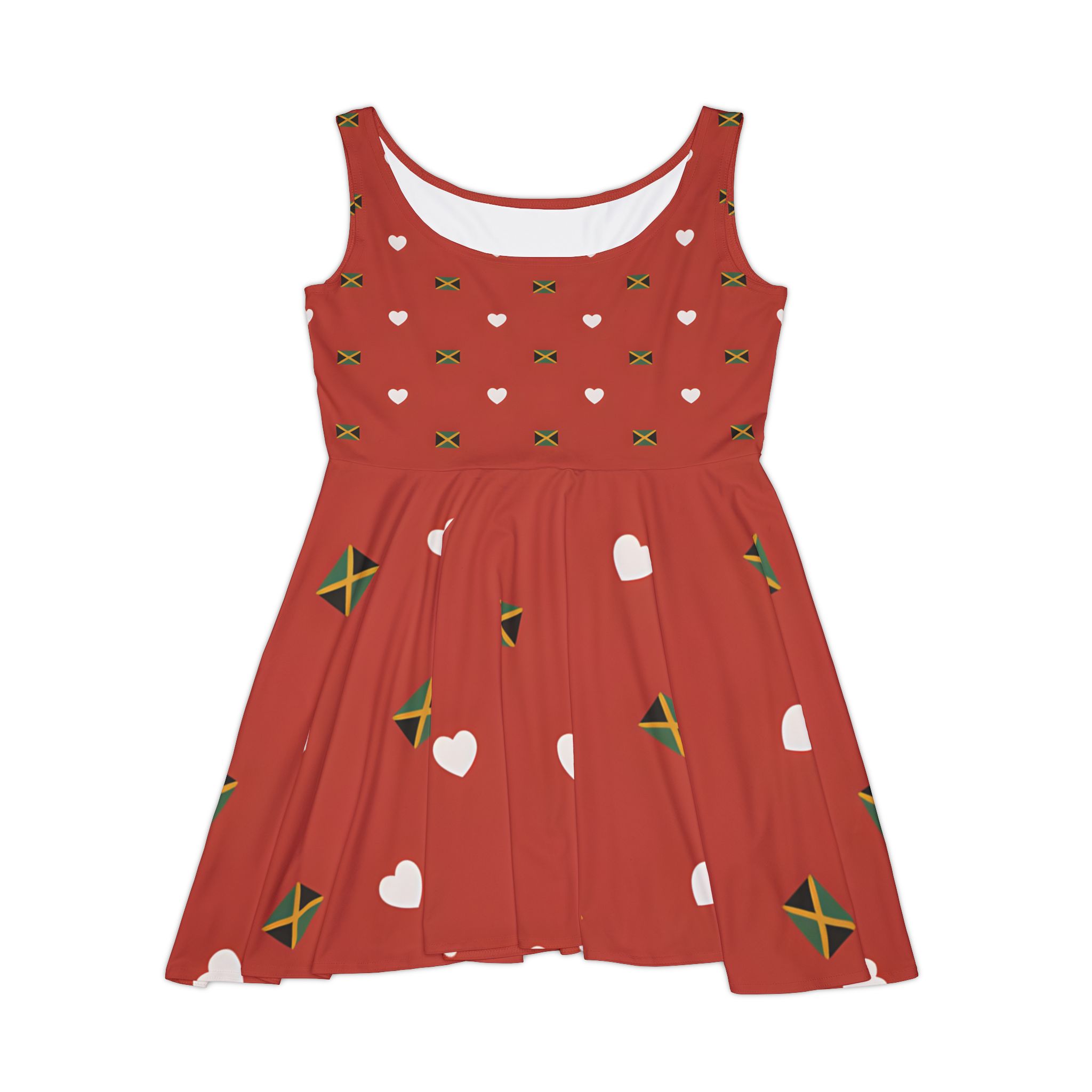 Skater Dress-Jamaica Flag Heart Red Dress -Asymmetrical Flare Bottom Dress product thumbnail image Skater Dress-Jamaica Flag Heart Red Dress -Asymmetrical Flare Bottom Dress product thumbnail image