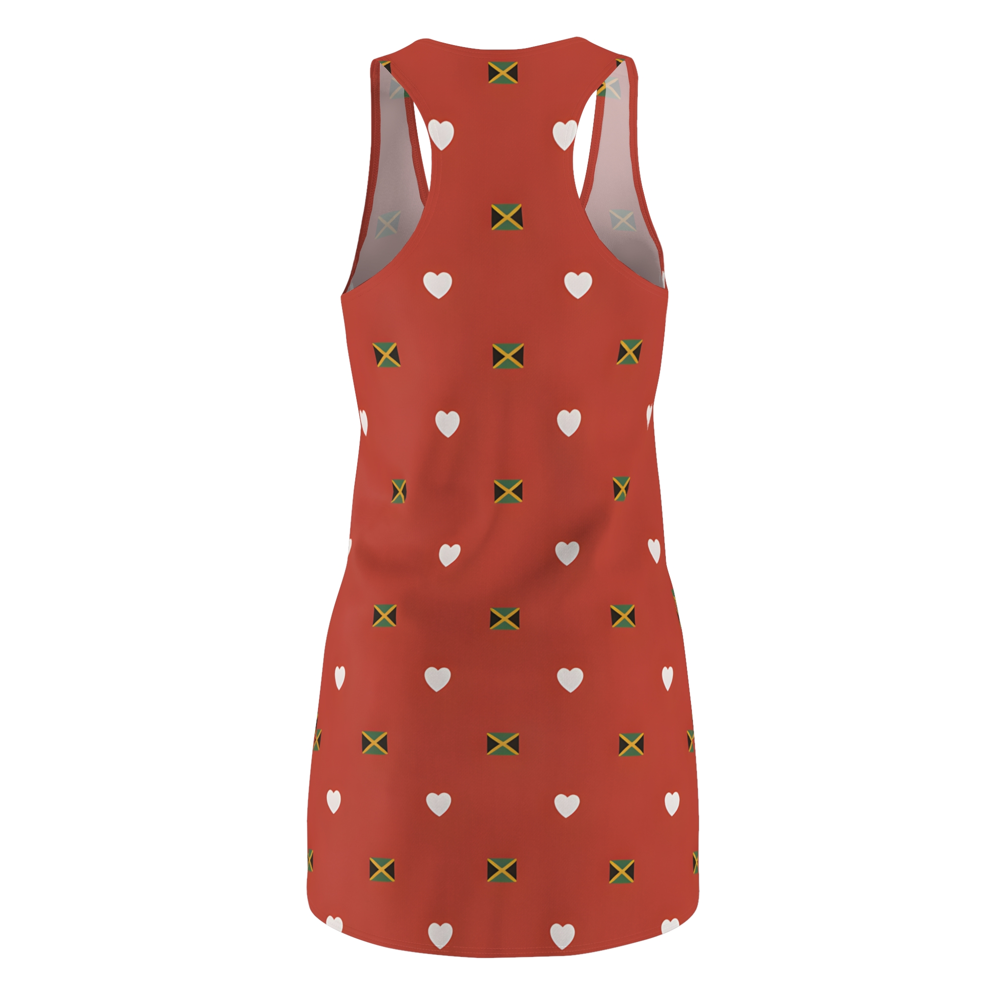 Mini Dress-Jamaica Flag Heart Racerback Dress — Red Women's Mini Dress product thumbnail image Mini Dress-Jamaica Flag Heart Racerback Dress — Red Women's Mini Dress product thumbnail image