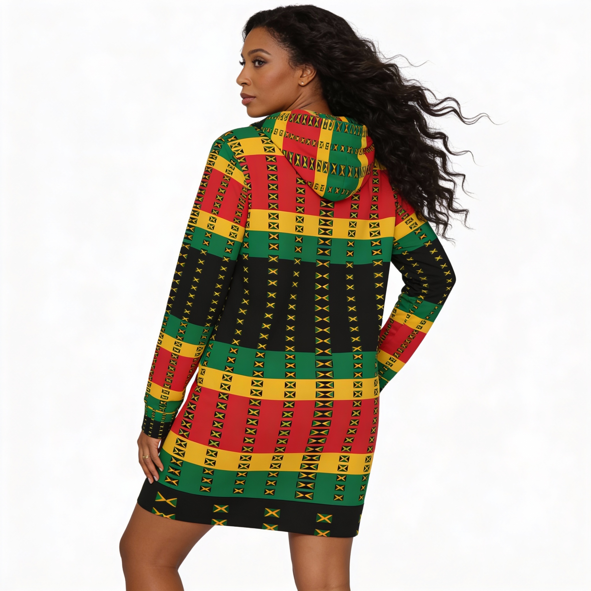 Hoodie Dress — Jamaican Flag Print Red Green Yellow Hoodie Dress product thumbnail image Hoodie Dress — Jamaican Flag Print Red Green Yellow Hoodie Dress product thumbnail image