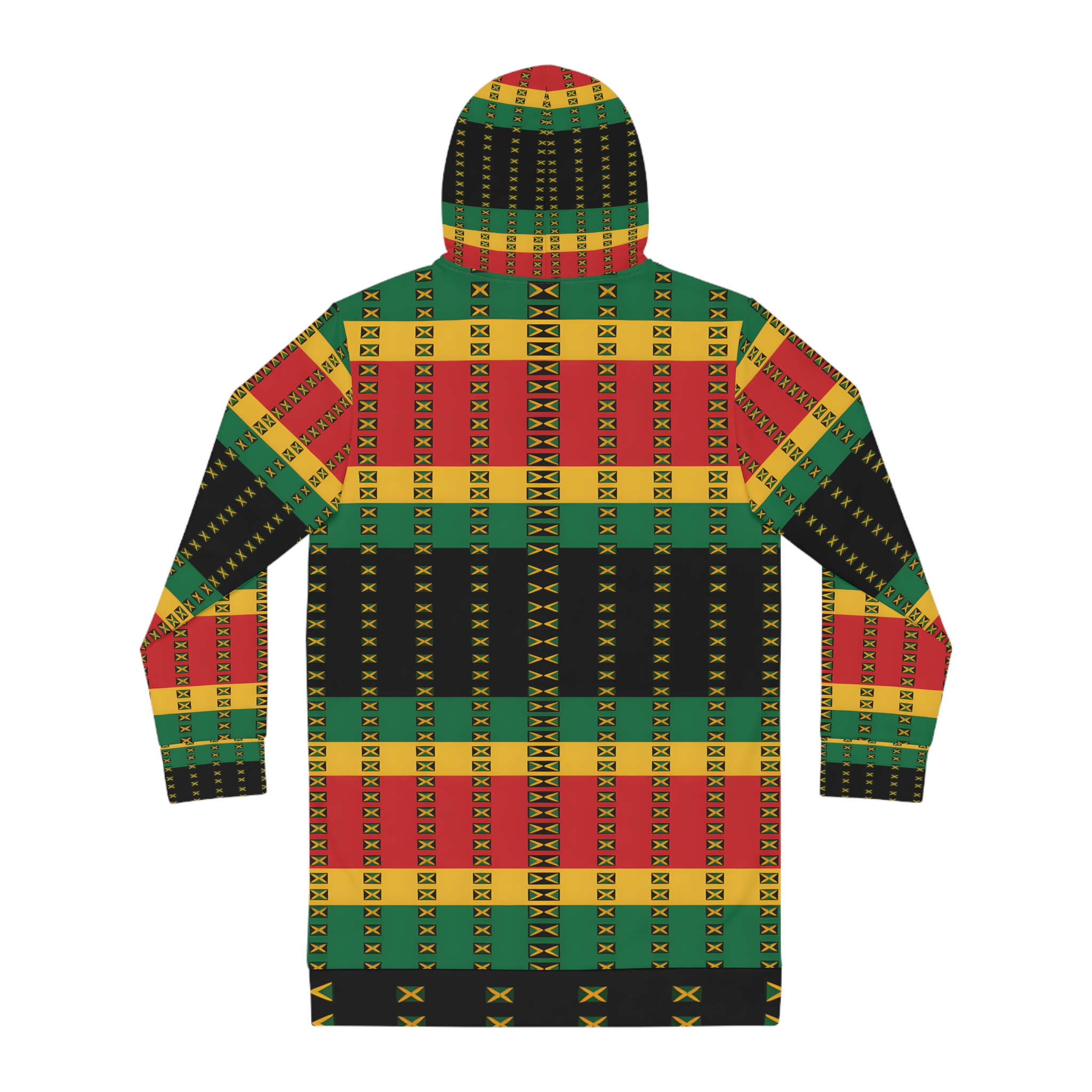 Hoodie Dress — Jamaican Flag Print Red Green Yellow Hoodie Dress product thumbnail image Hoodie Dress — Jamaican Flag Print Red Green Yellow Hoodie Dress product thumbnail image
