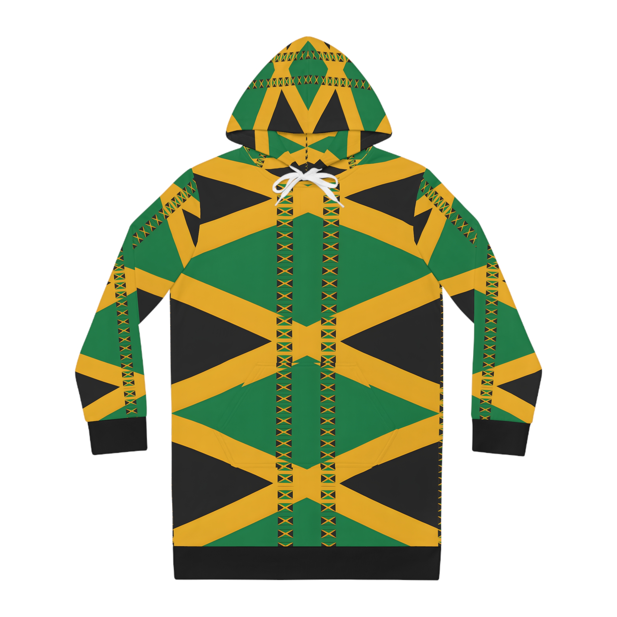 Hoodie Dress-Jamaican Flag — Black, Green, Yellow Print product thumbnail image Hoodie Dress-Jamaican Flag — Black, Green, Yellow Print product thumbnail image